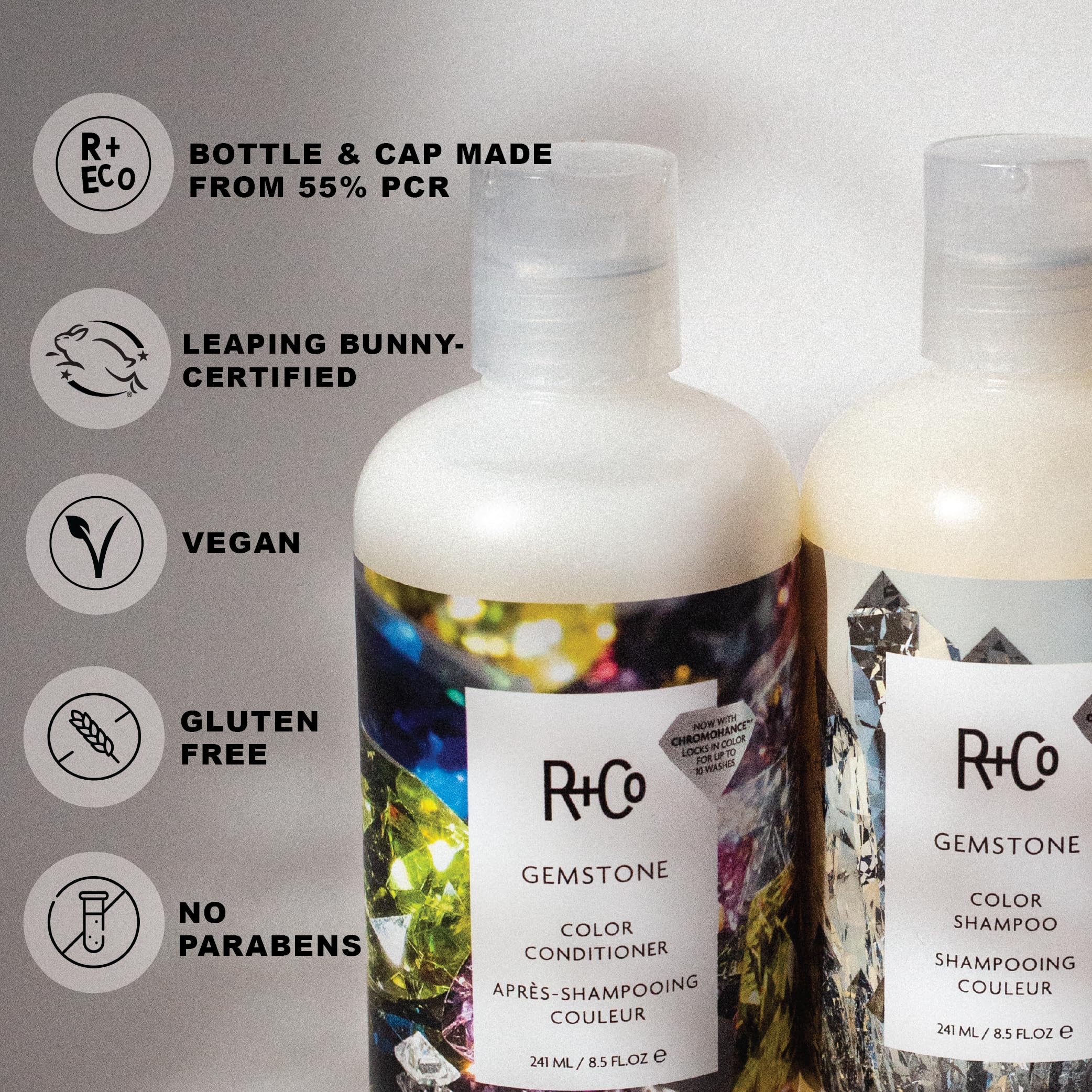 R+Co Gemstone Color Protection Travel Shampoo & Conditioner – 2oz Each | Color Preservation, Vegan & Cruelty-Free