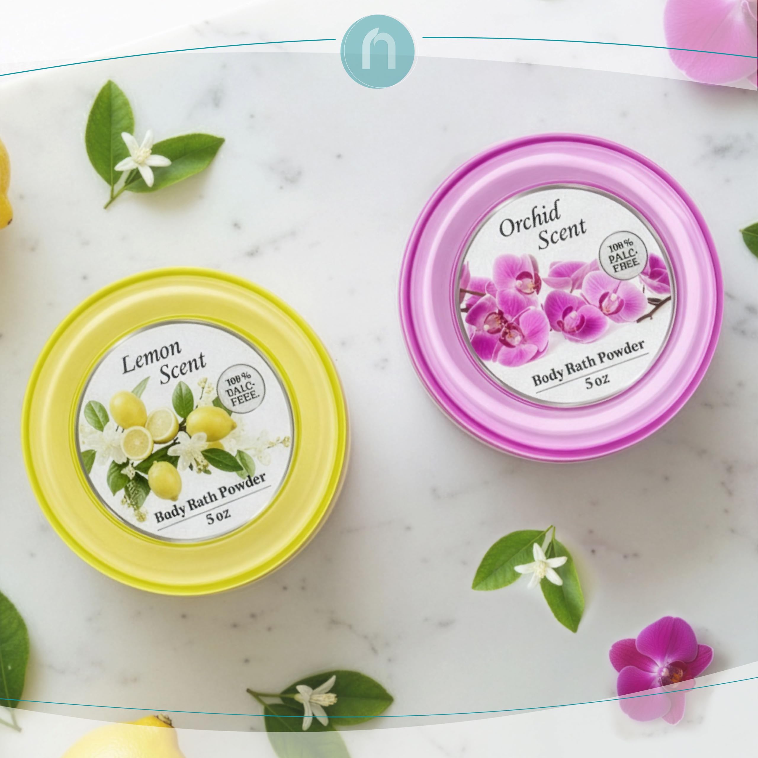 R-NEU Body Powder for Women with Puff — 100% Talc-Free, Luminous Lemon Scent, 2-Pack, 5oz Each