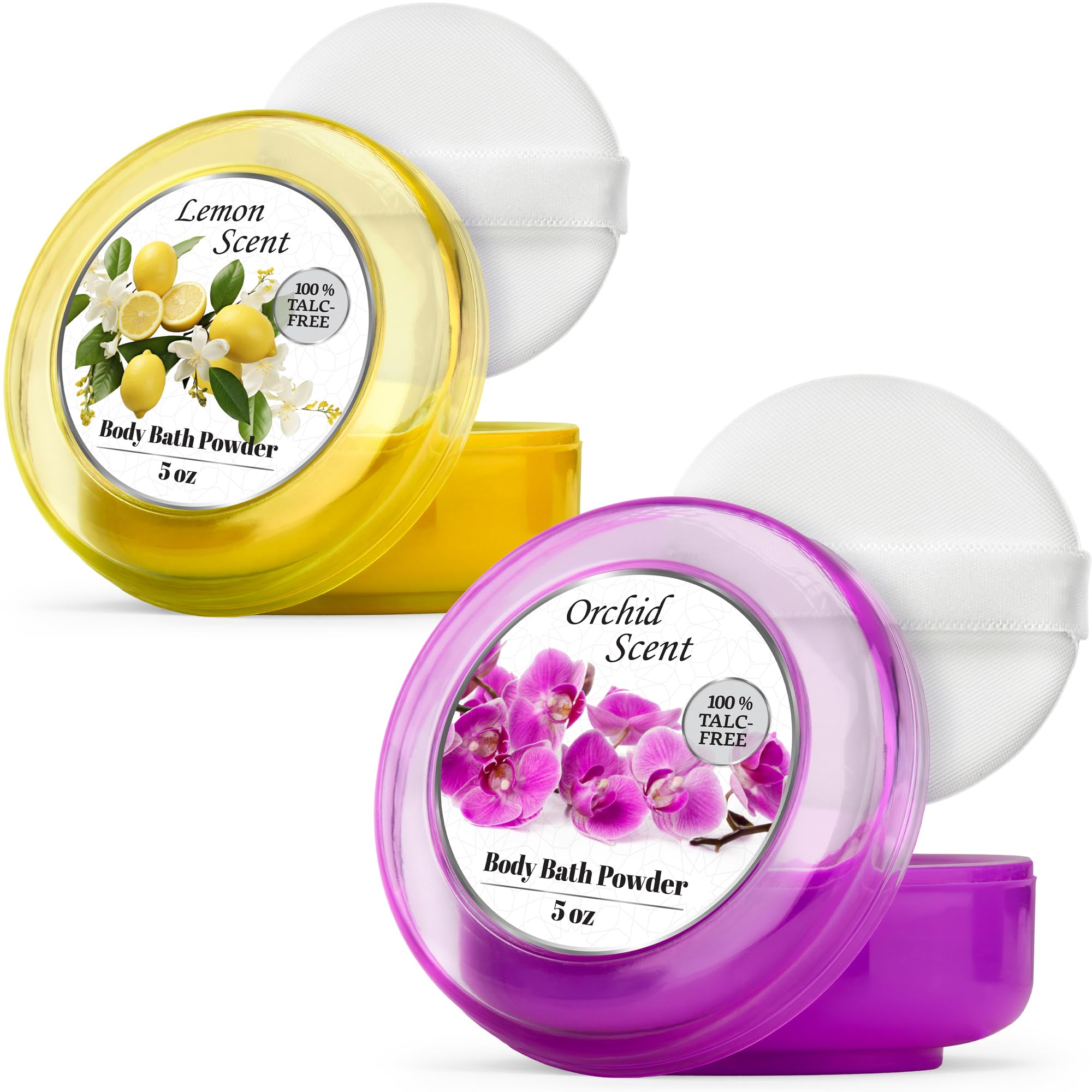 R-NEU Body Powder for Women with Puff — 100% Talc-Free, Luminous Lemon Scent, 2-Pack, 5oz Each