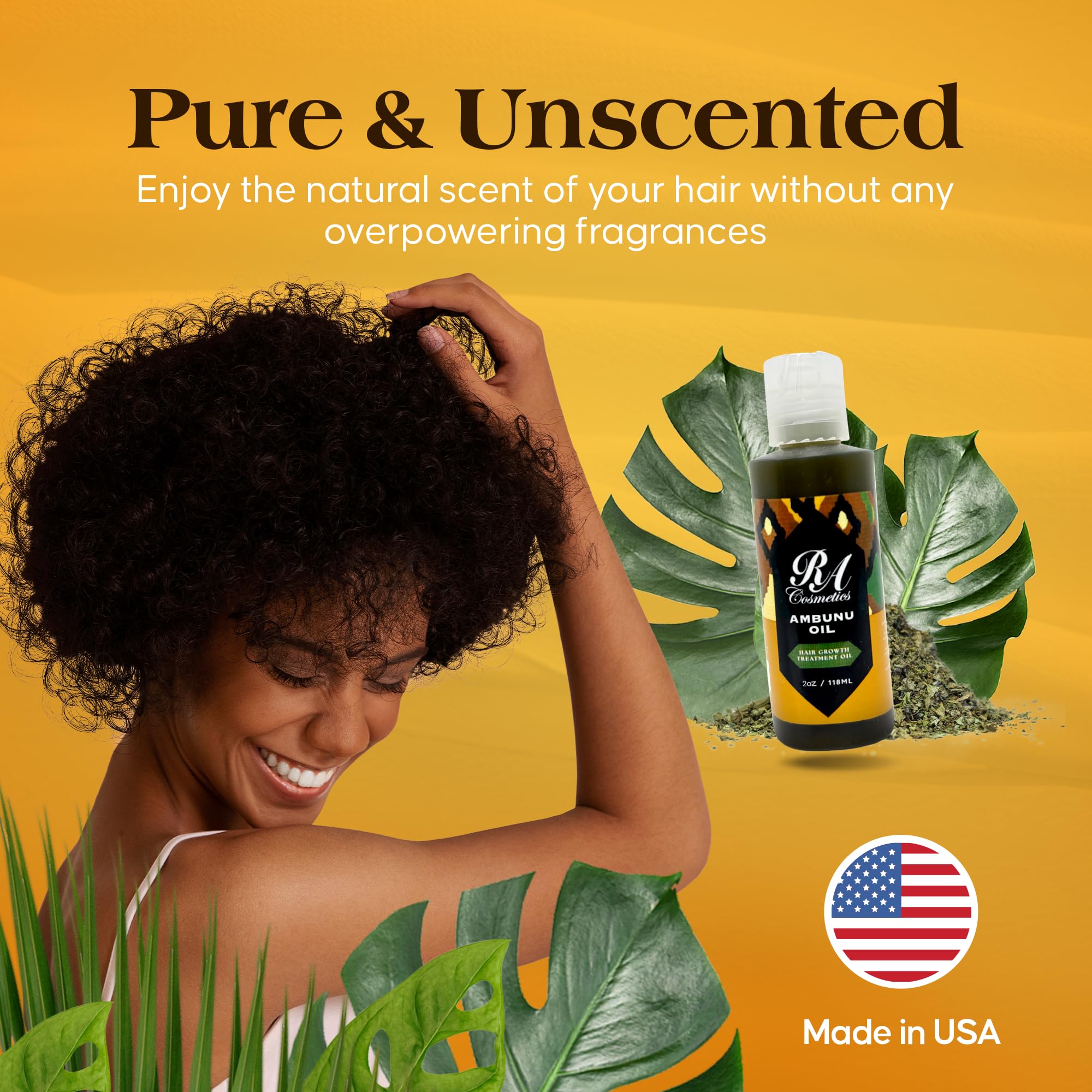 RA COSMETICS 100% Pure Ambunu Hair Strengthening Oil – Natural Growth Support, Reduced Breakage & Curl Definition