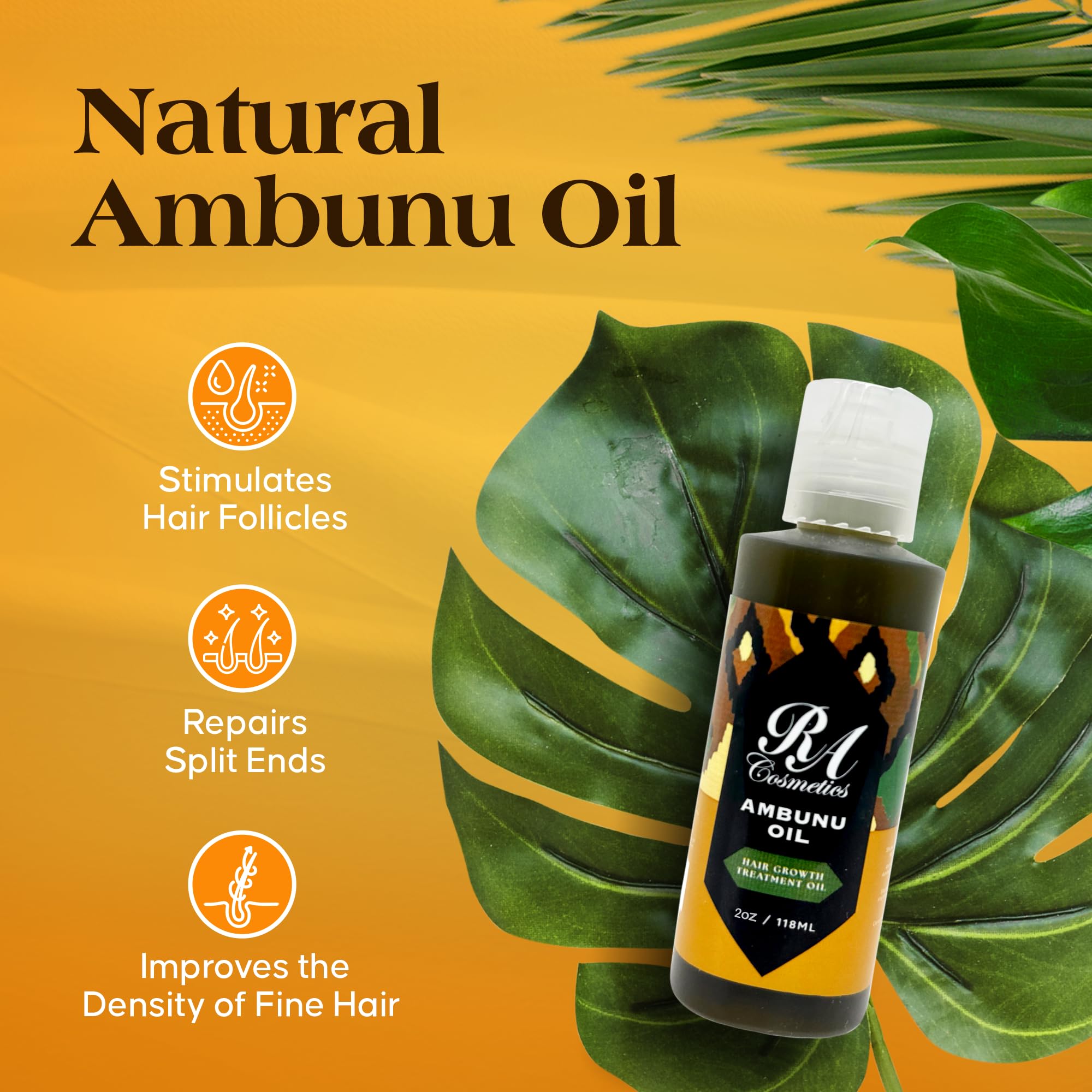 RA COSMETICS 100% Pure Ambunu Hair Strengthening Oil – Natural Growth Support, Reduced Breakage & Curl Definition