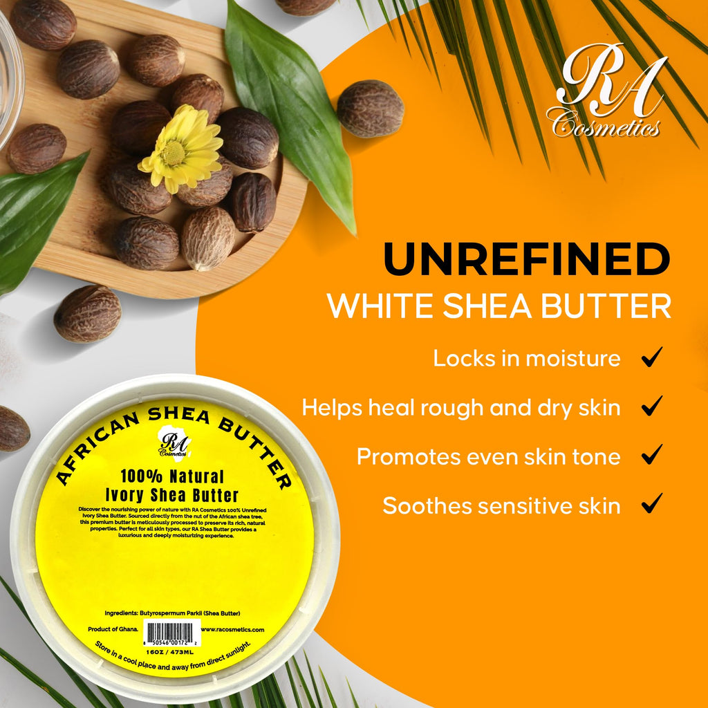 RA COSMETICS 100% Pure Ivory Shea Butter – 16oz Whipped, Raw & Unrefined from Ghana