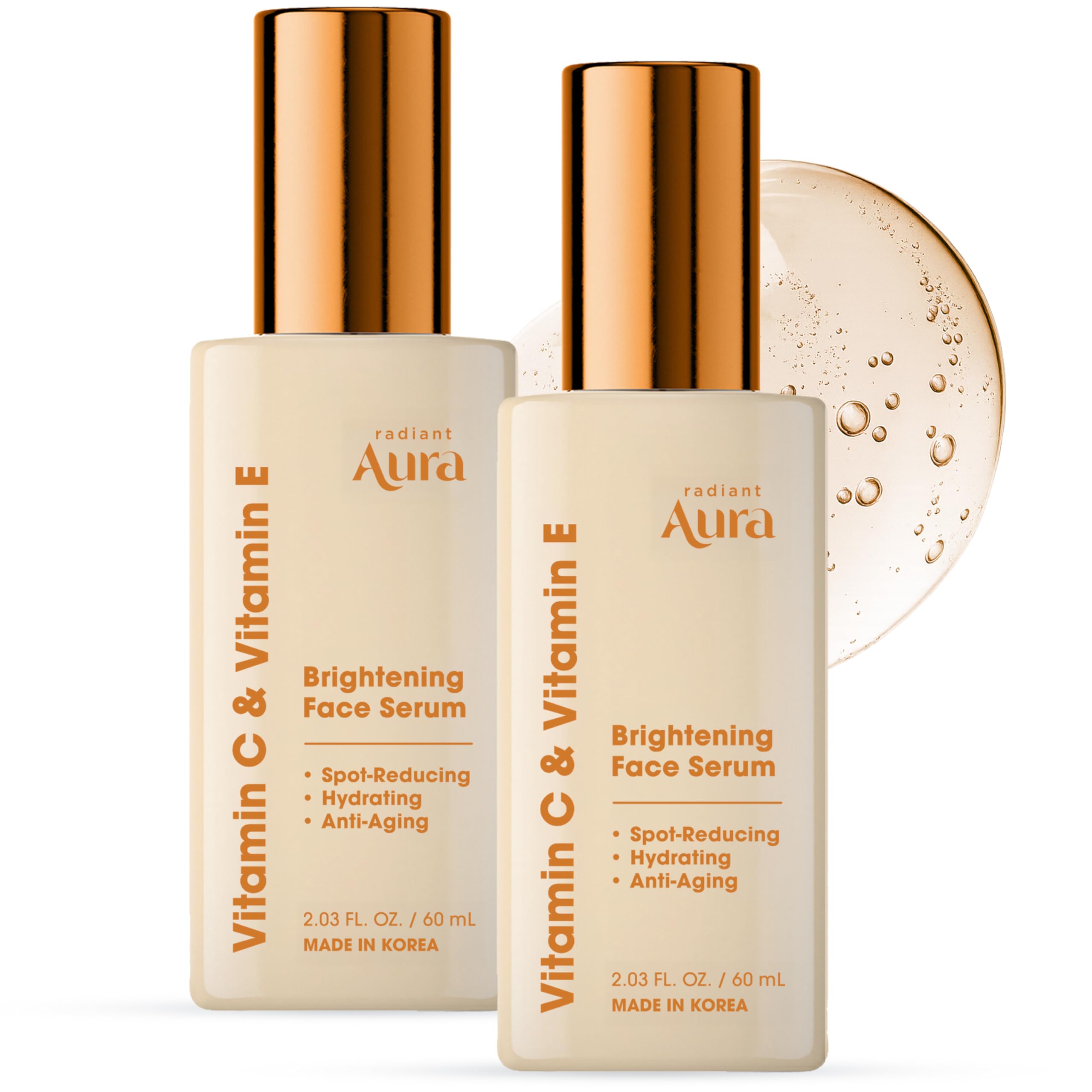 Radiant Aura Vitamin C & E Serum for Face – Lightweight K-Beauty Hydration | Vegan, Clean Beauty | Pack of 2