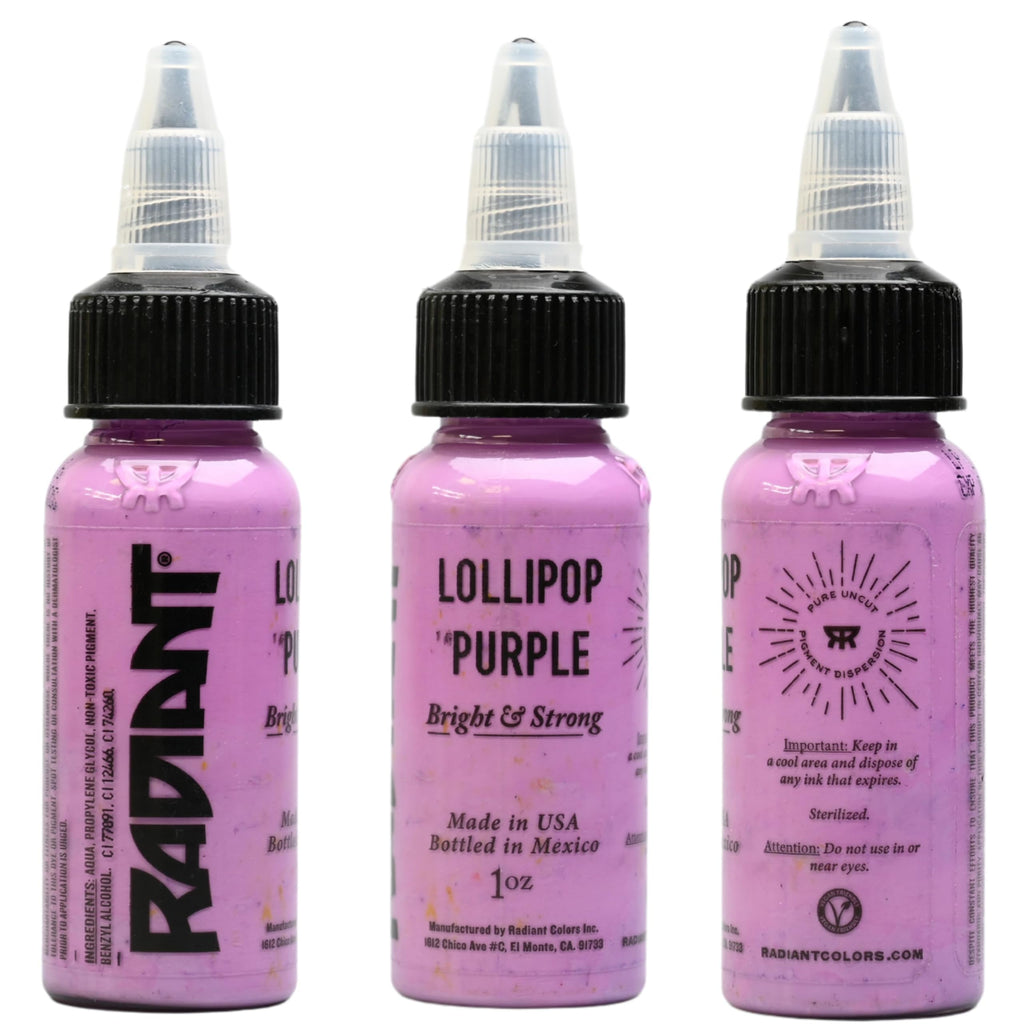 Radiant Colors Lollipop Purple Tattoo Ink – 1oz Bottle for Vivid Color Tattooing and Shading