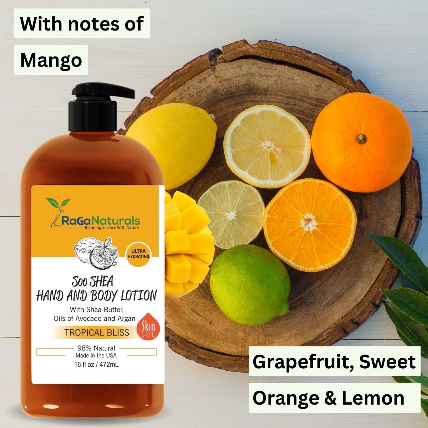 RaGaNaturals Mango Body Lotion for Dry Skin | Tropical Bliss Moisturizer with Shea Butter, Argan & Avocado Oil - 16 oz - Vegan