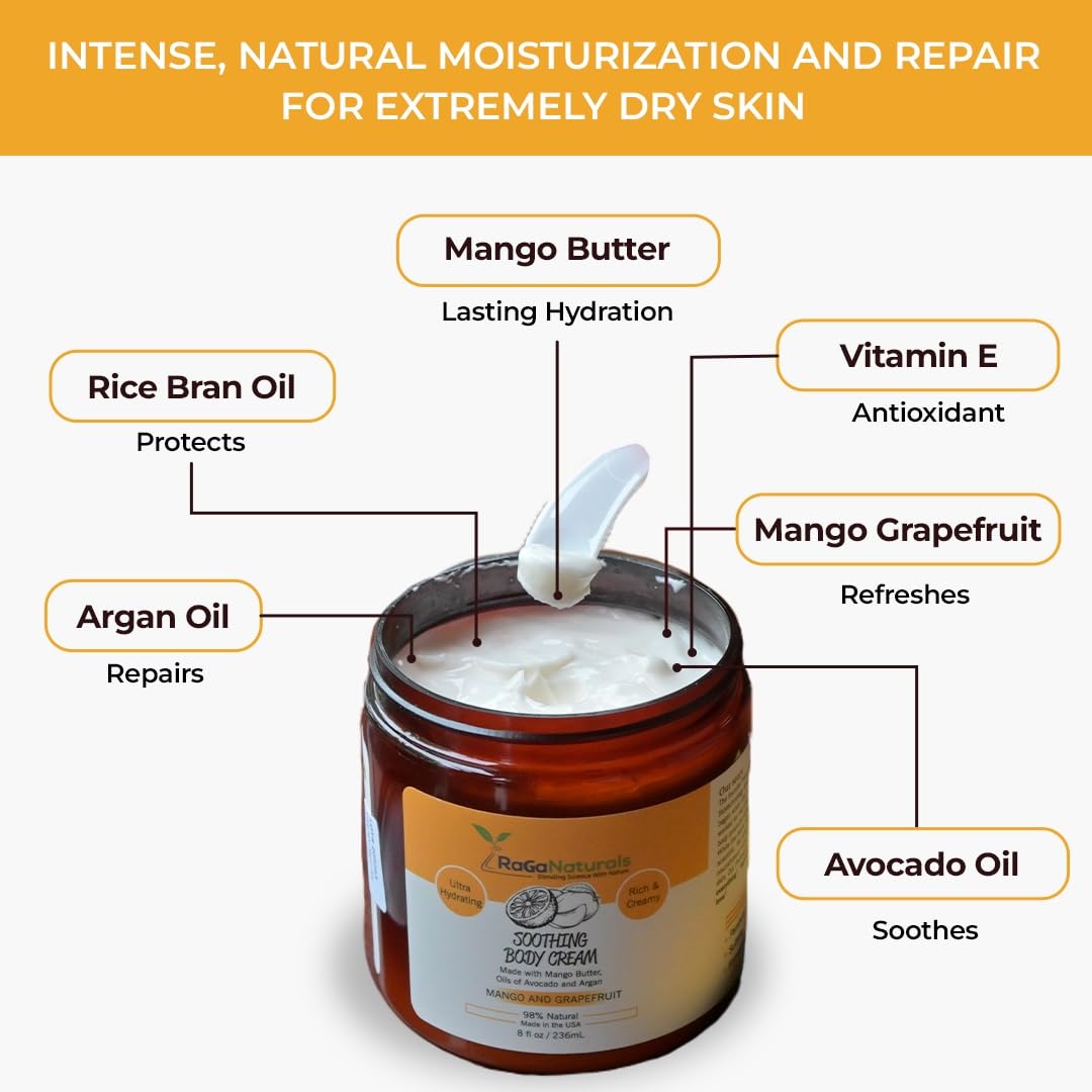 RaGaNaturals Mango Butter Cream – All-Natural, Non-Greasy Moisturizer for Dry Skin (8 oz)