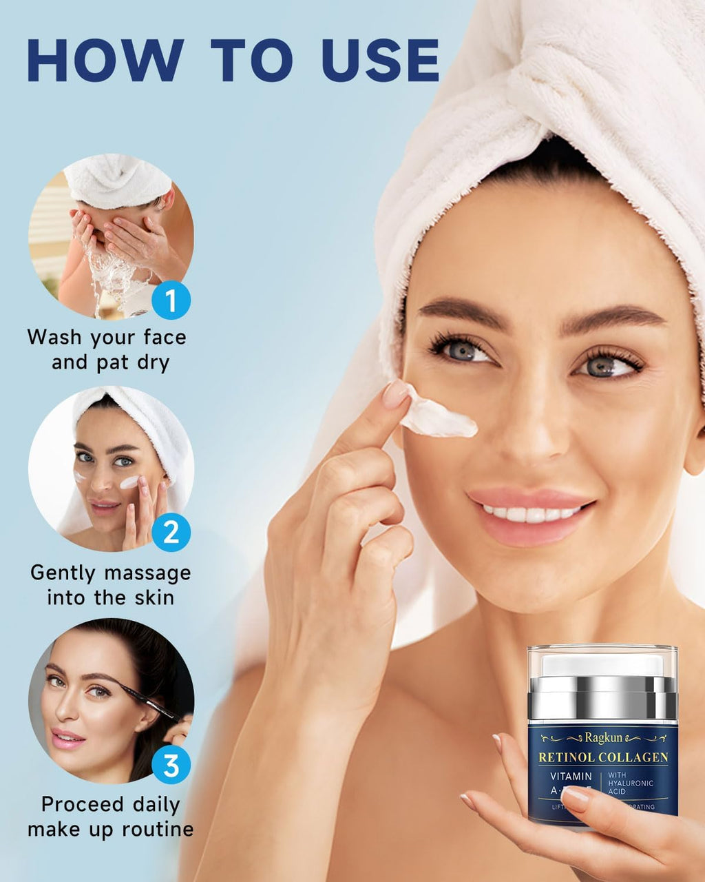 Ragkun Retinol Cream for Face & Neck – Anti-Aging Day & Night Moisturizer (3.4 fl oz)