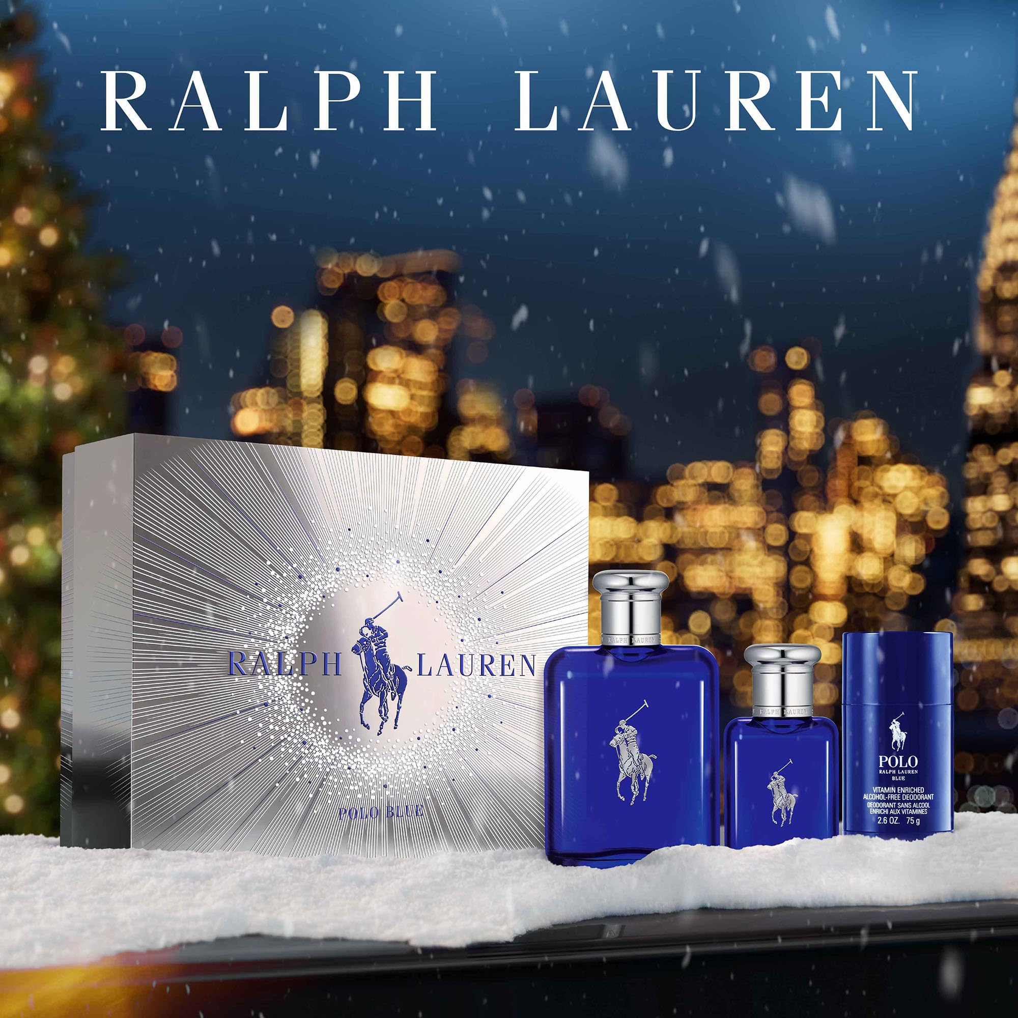 Ralph Lauren Polo Blue Eau de Toilette Gift Set for Men — 4.2oz Full Size, Travel Size & Deodorant