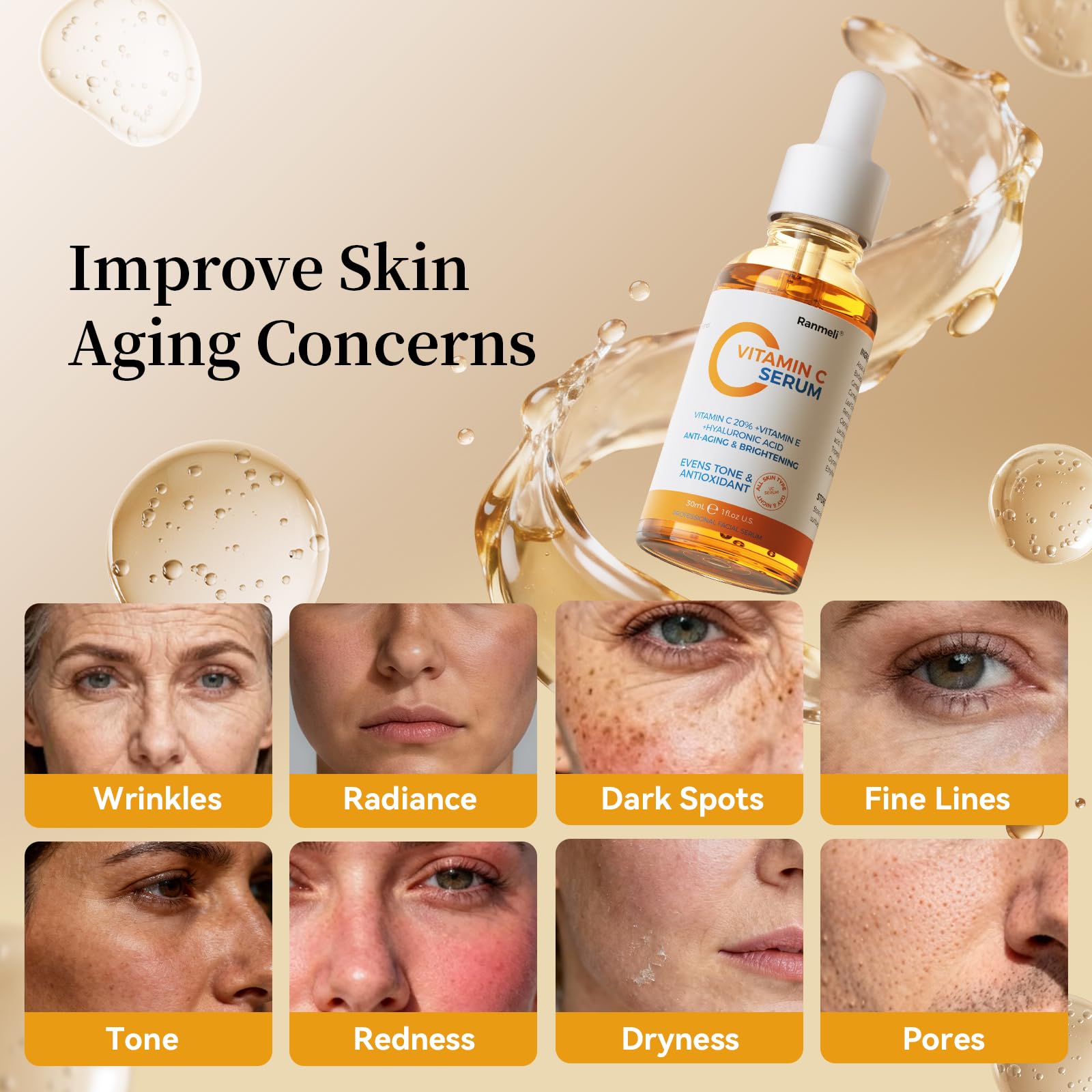 Ranmeli Vitamin C Facial Serum – Brightening, Hydration & Anti-Aging (1 fl oz)