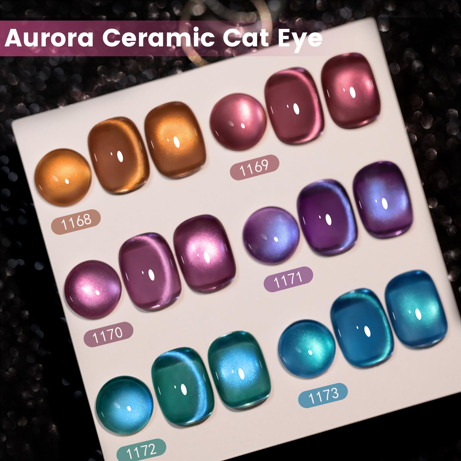 RARJSM Aurora Ceramics Glitter Cat Eye Gel Nail Polish Set — 6 Colors, Magnetic Stick, 7.5ml, UV/LED Home Salon