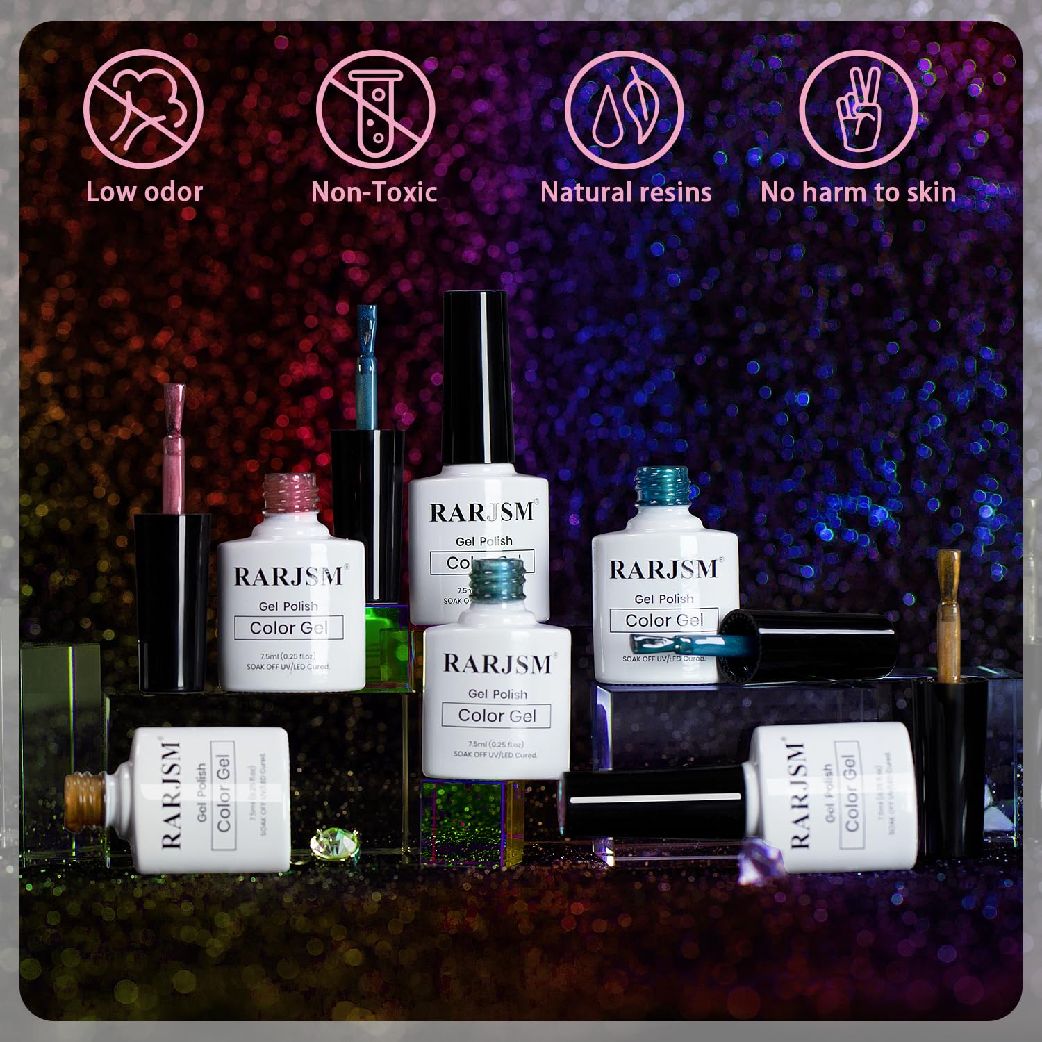 RARJSM Aurora Ceramics Glitter Cat Eye Gel Nail Polish Set — 6 Colors, Magnetic Stick, 7.5ml, UV/LED Home Salon