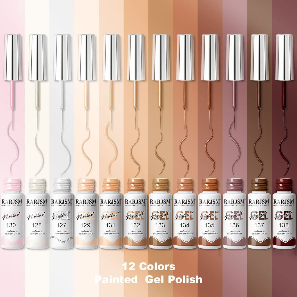RARJSM Nude Liner Gel Polish Set – 12 Colors, 5ml, Built-in Slim Brush for Nail Art
