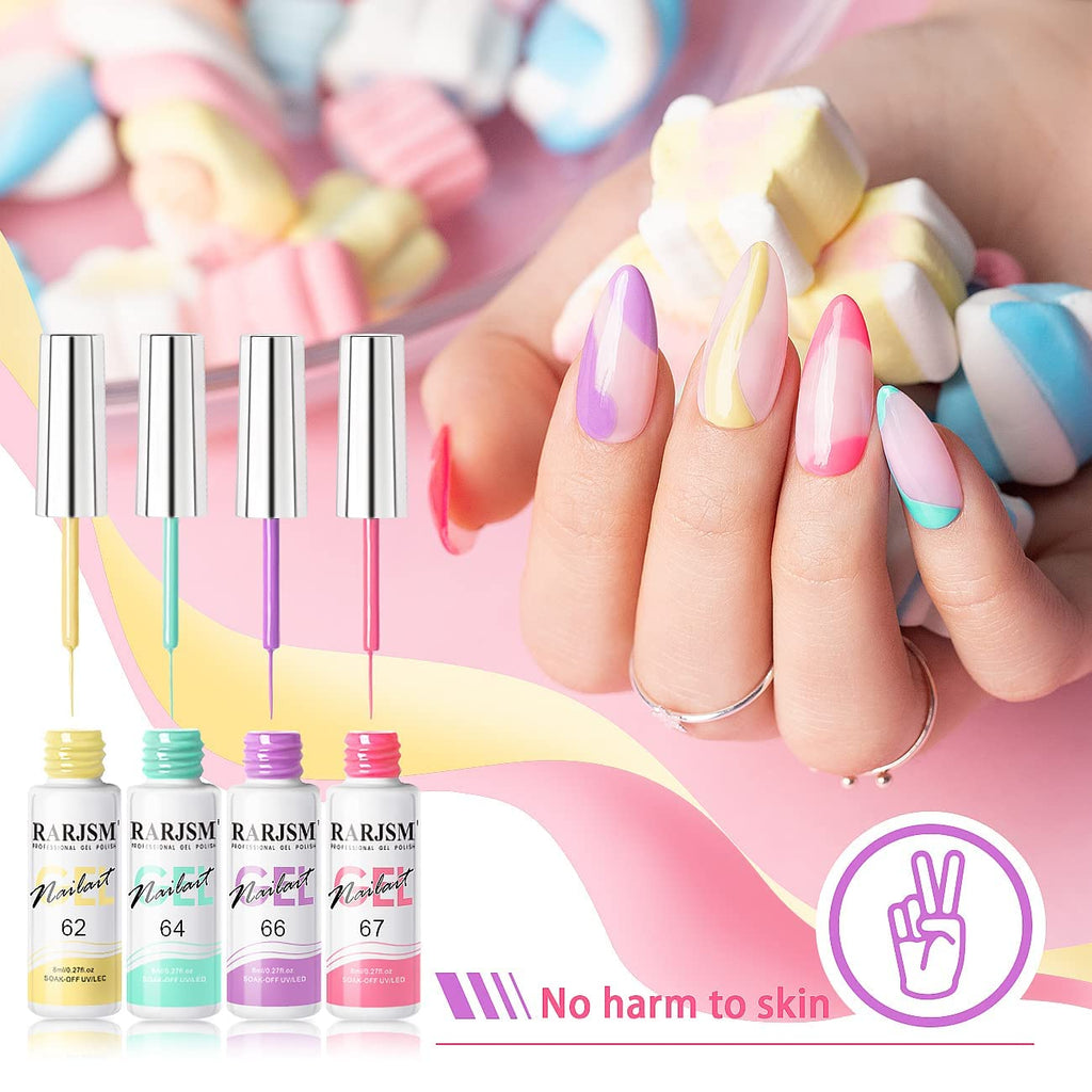 RARJSM Gel Liner Nail Art Set – Cotton Candy Collection (8ml) 5 Colors