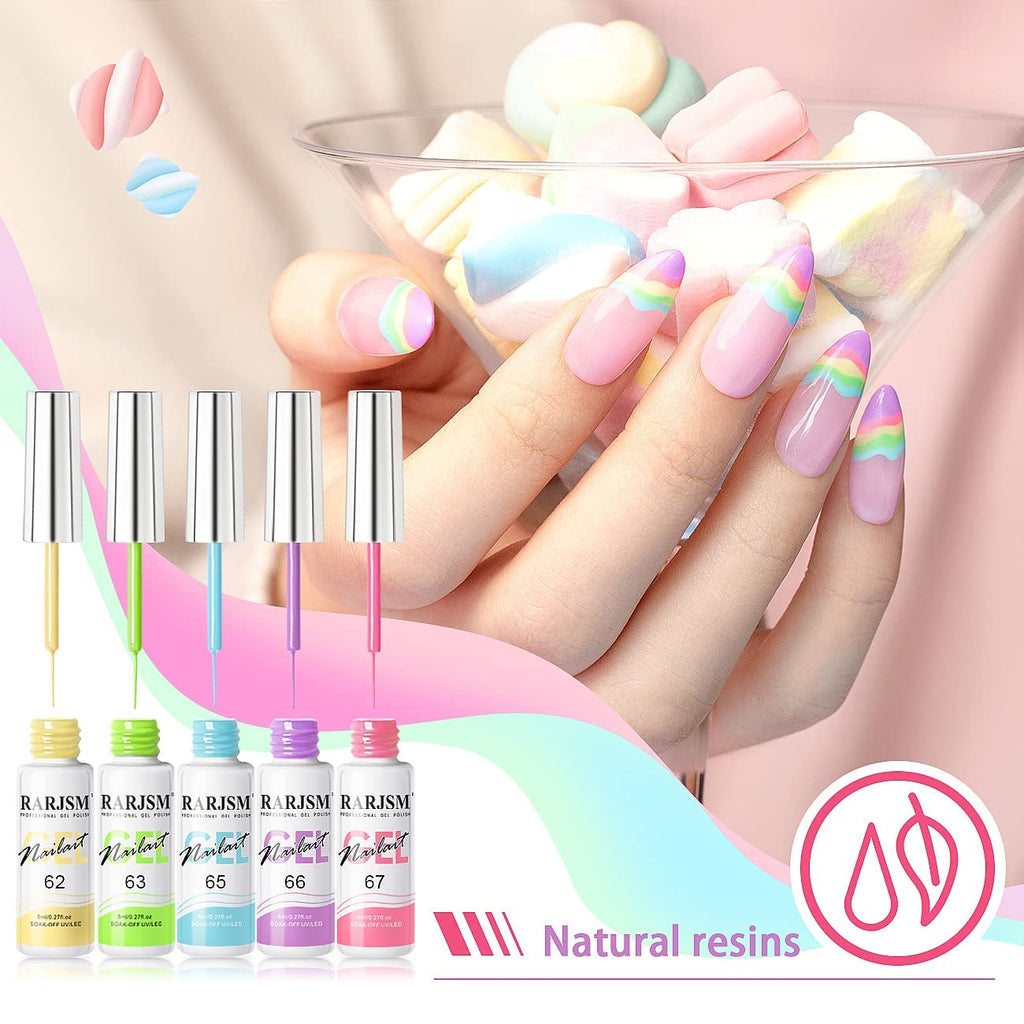 RARJSM Gel Liner Nail Art Set – Cotton Candy Collection (8ml) 5 Colors