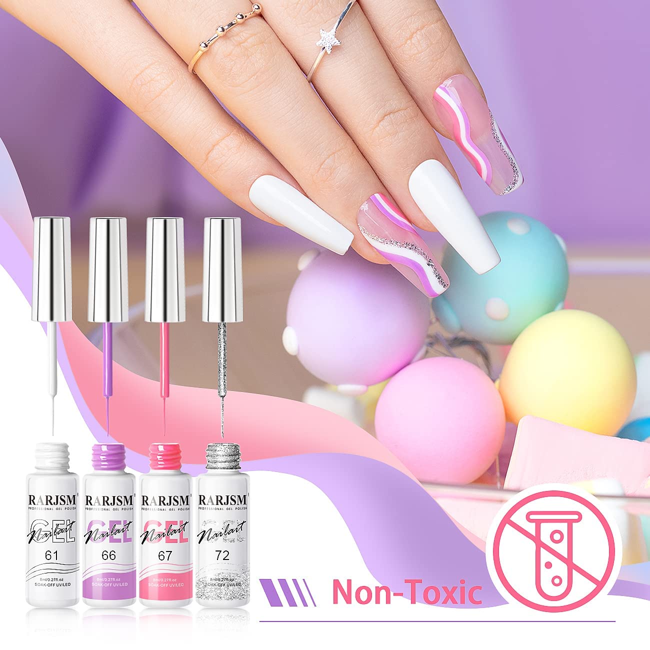 RARJSM Gel Liner Nail Art Set – Cotton Candy Collection (8ml) 5 Colors