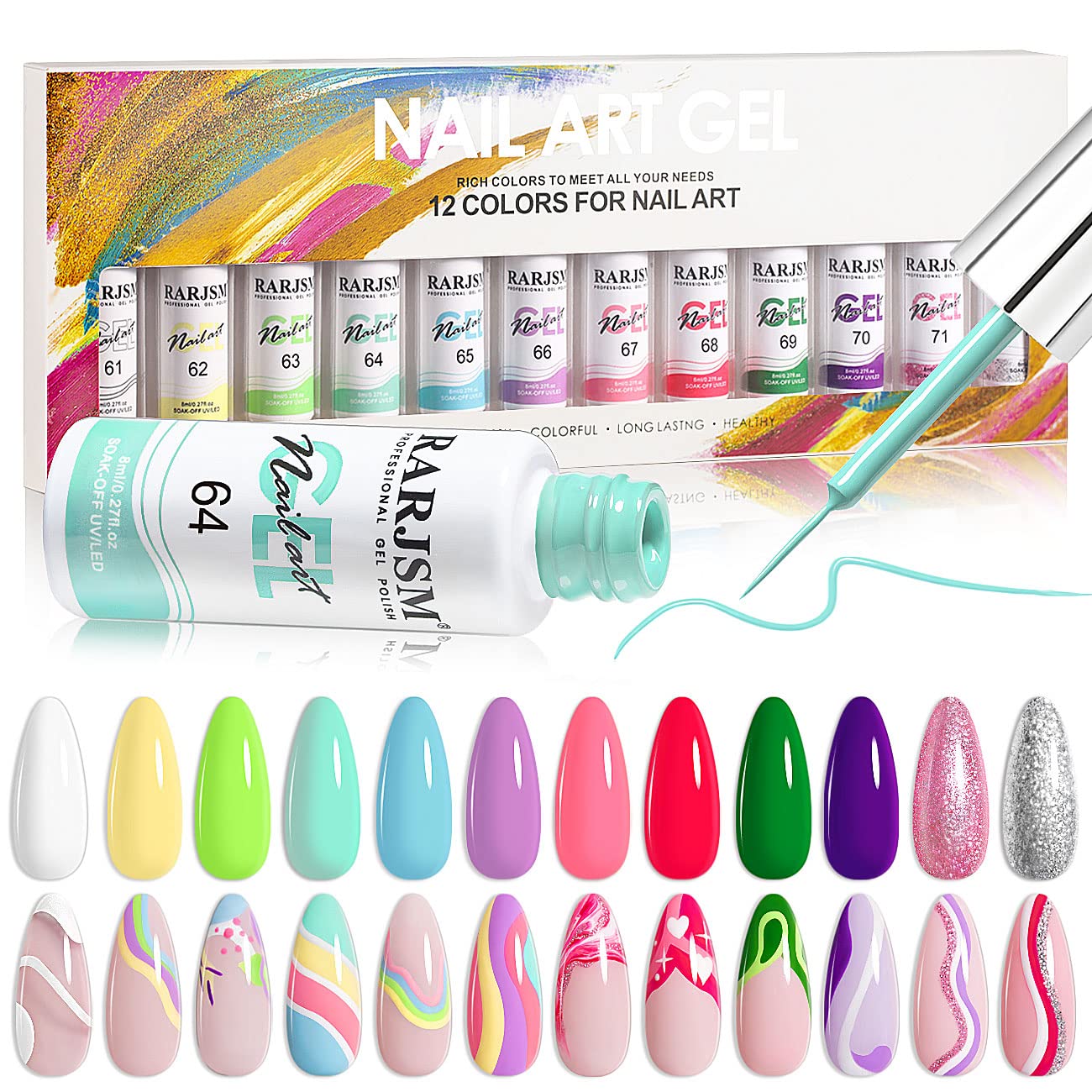 RARJSM Gel Liner Nail Art Set – Cotton Candy Collection (8ml) 5 Colors