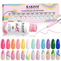 RARJSM Gel Liner Nail Art Polish Set – 12 Candy Pastel Colors, Thin Brush, Soak Off, 5ml