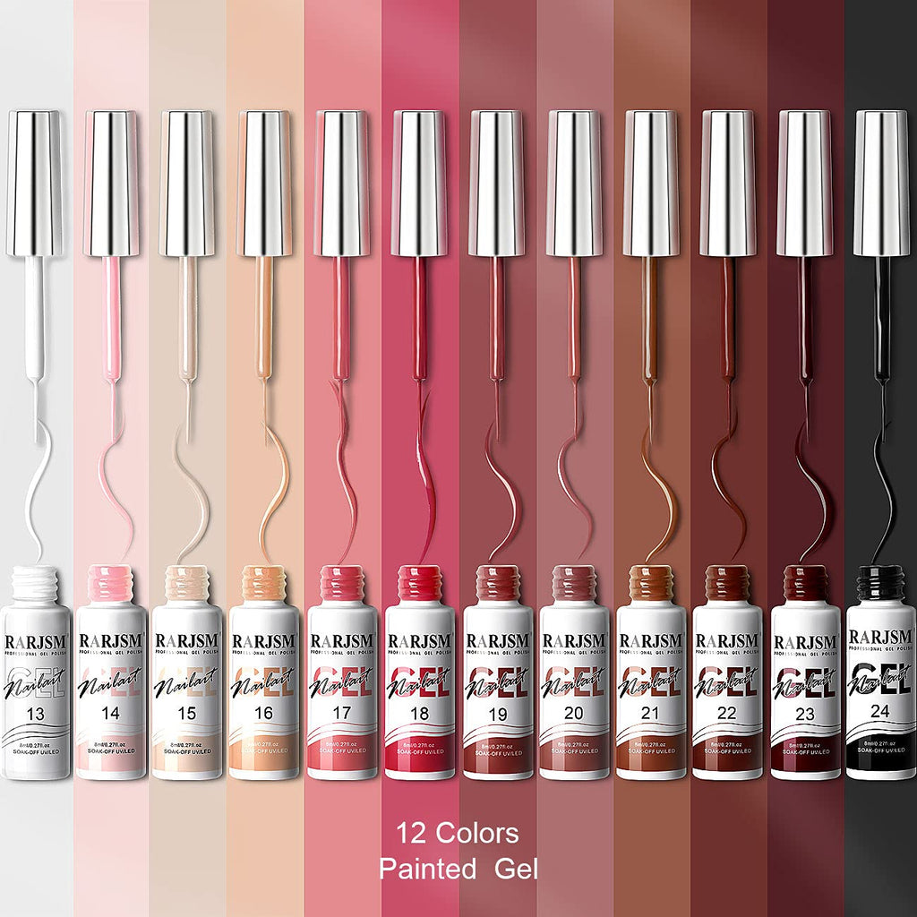 RARJSM Nail Art Gel Liner Set – 12 Autumn Winter Colors for Gel Nail Art, Soak Off, UV/LED Cure