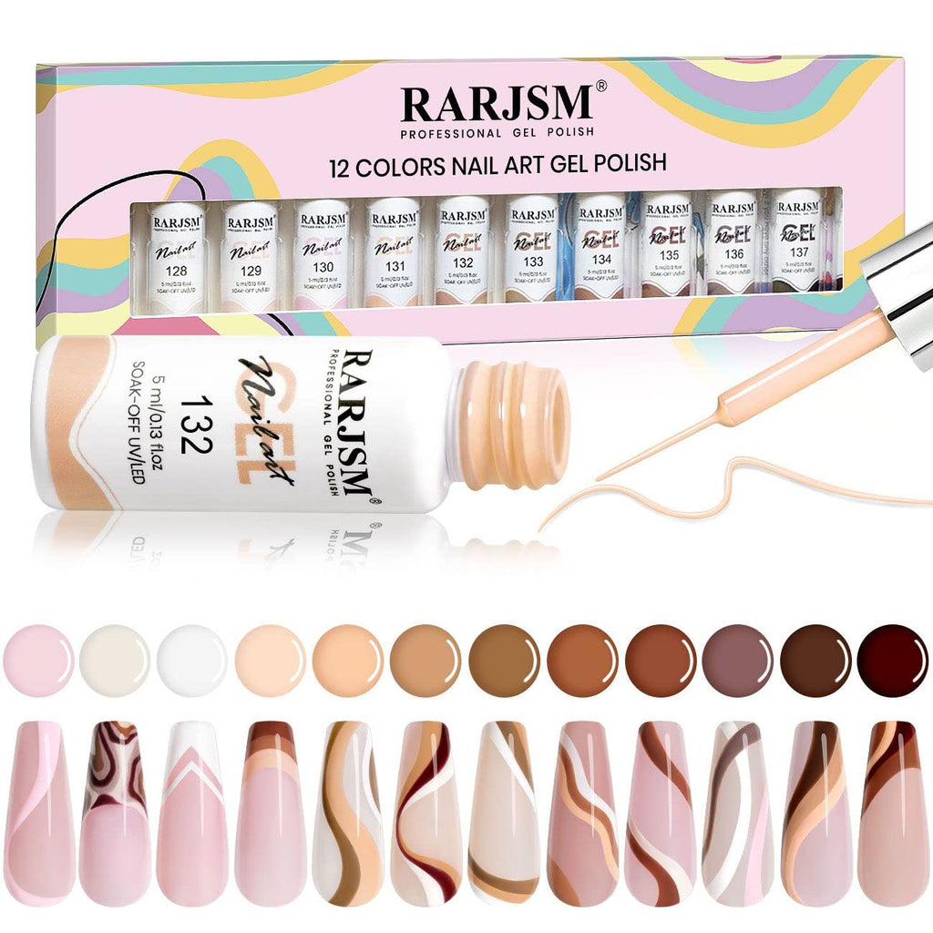 RARJSM Nude Liner Gel Polish Set – 12 Colors, 5ml, Built-in Slim Brush for Nail Art