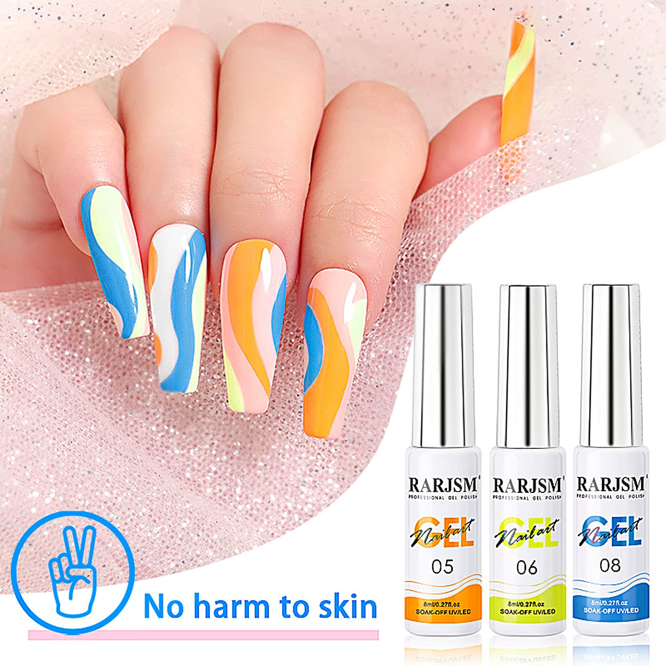 RARJSM Painted Gel Nail Polish Set – Line Art Gel, 12 Neon Colors (8ml Each), UV/LED Ready