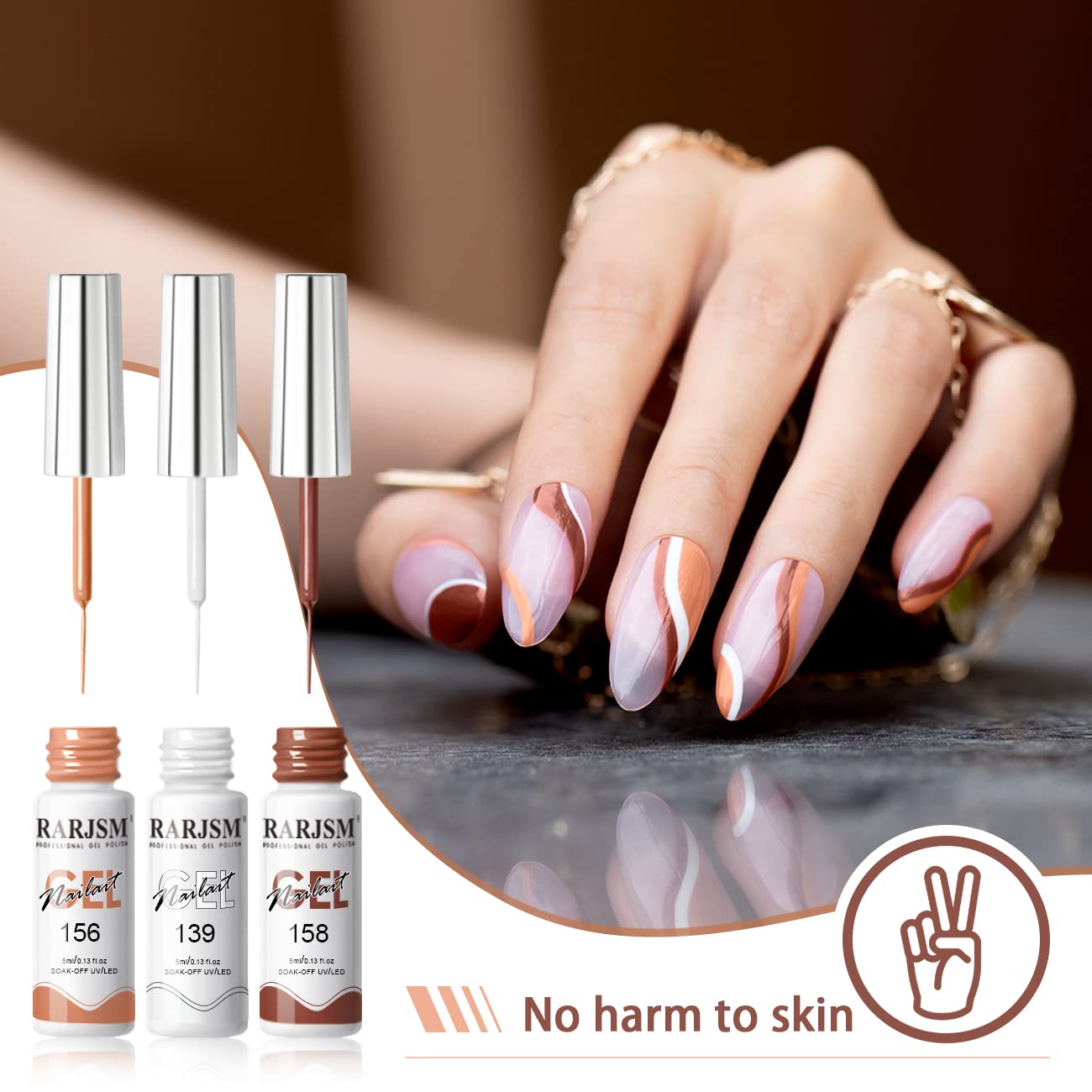 RARJSM Gel Liner Nail Art Set – 24 Colors, 5ml Bottles, Thin Brush, UV Soak Off