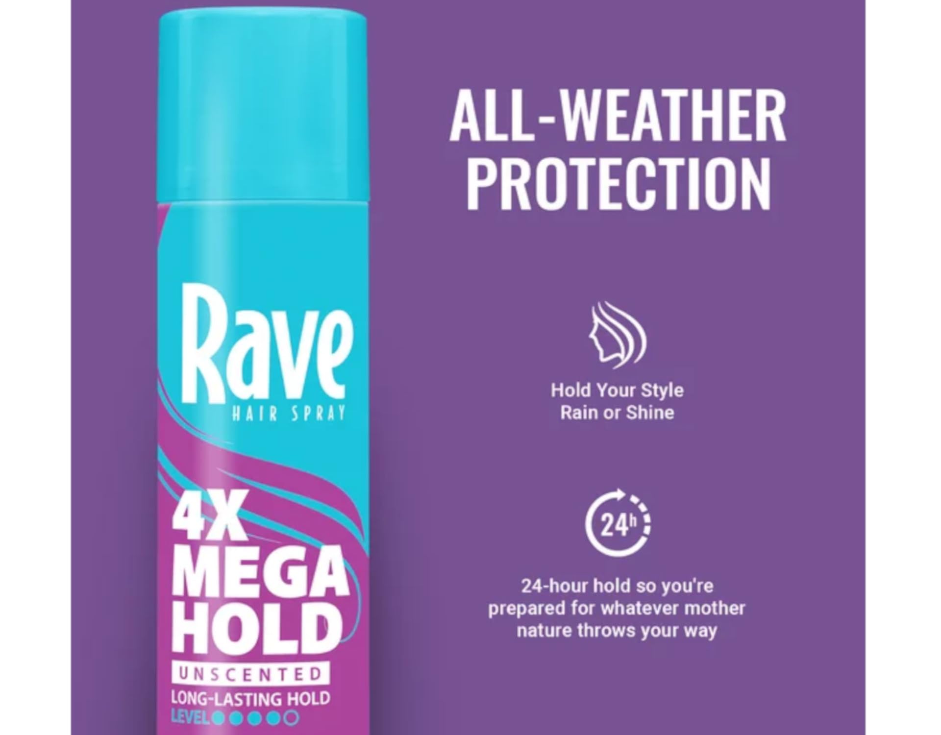 Rave Hairspray 4X Mega Unscented 11oz – Pack of 8