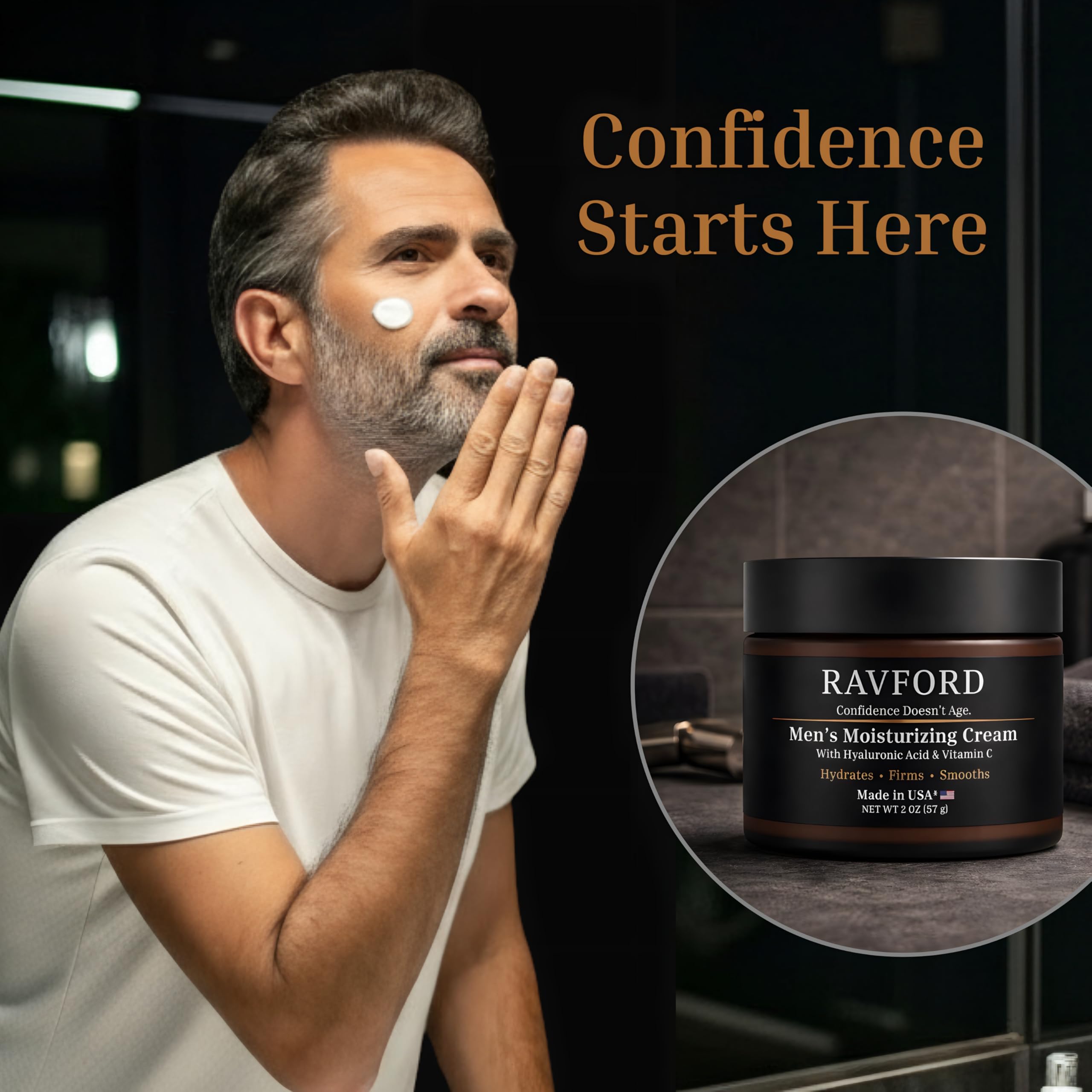 RAVFORD Men’s Face Moisturizer – Hydrating, Fast-Absorbing, Unscented with Hyaluronic Acid & Vitamin C | 2 oz