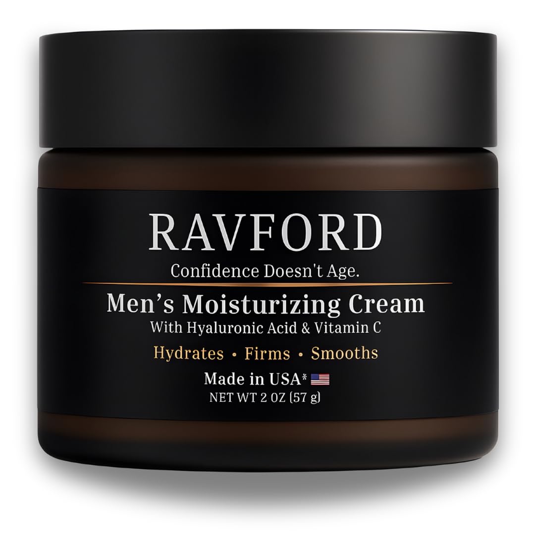 RAVFORD Men’s Face Moisturizer – Hydrating, Fast-Absorbing, Unscented with Hyaluronic Acid & Vitamin C | 2 oz