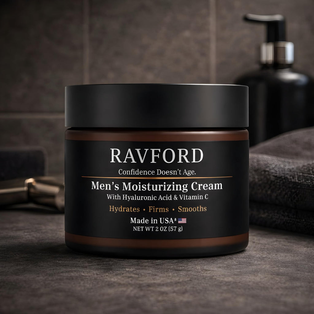 RAVFORD Men’s Face Moisturizer – Hydrating, Fast-Absorbing, Unscented with Hyaluronic Acid & Vitamin C | 2 oz