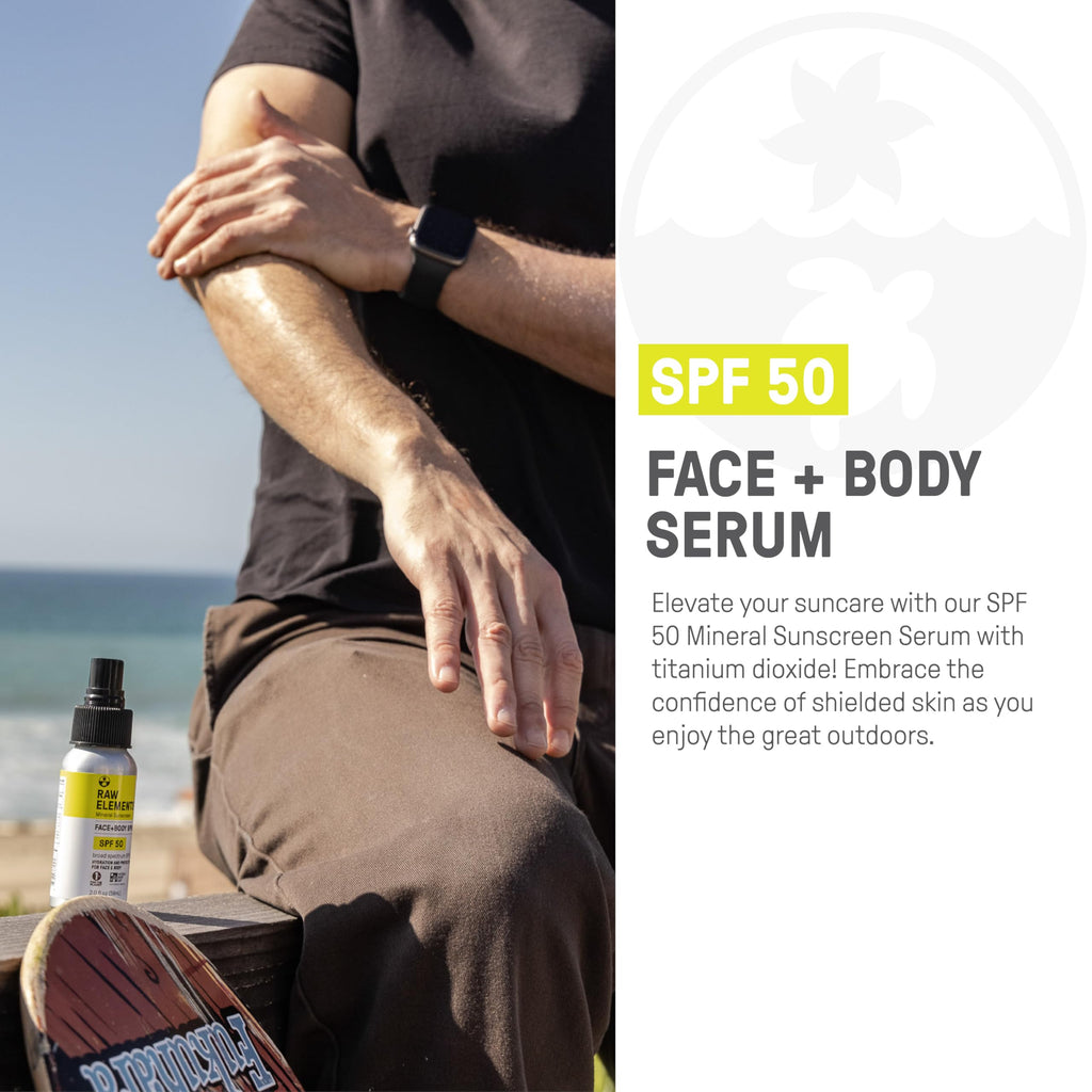 Raw Elements Face + Body Serum SPF 50 – All-Natural Mineral Sunscreen, Reef Safe, 2oz