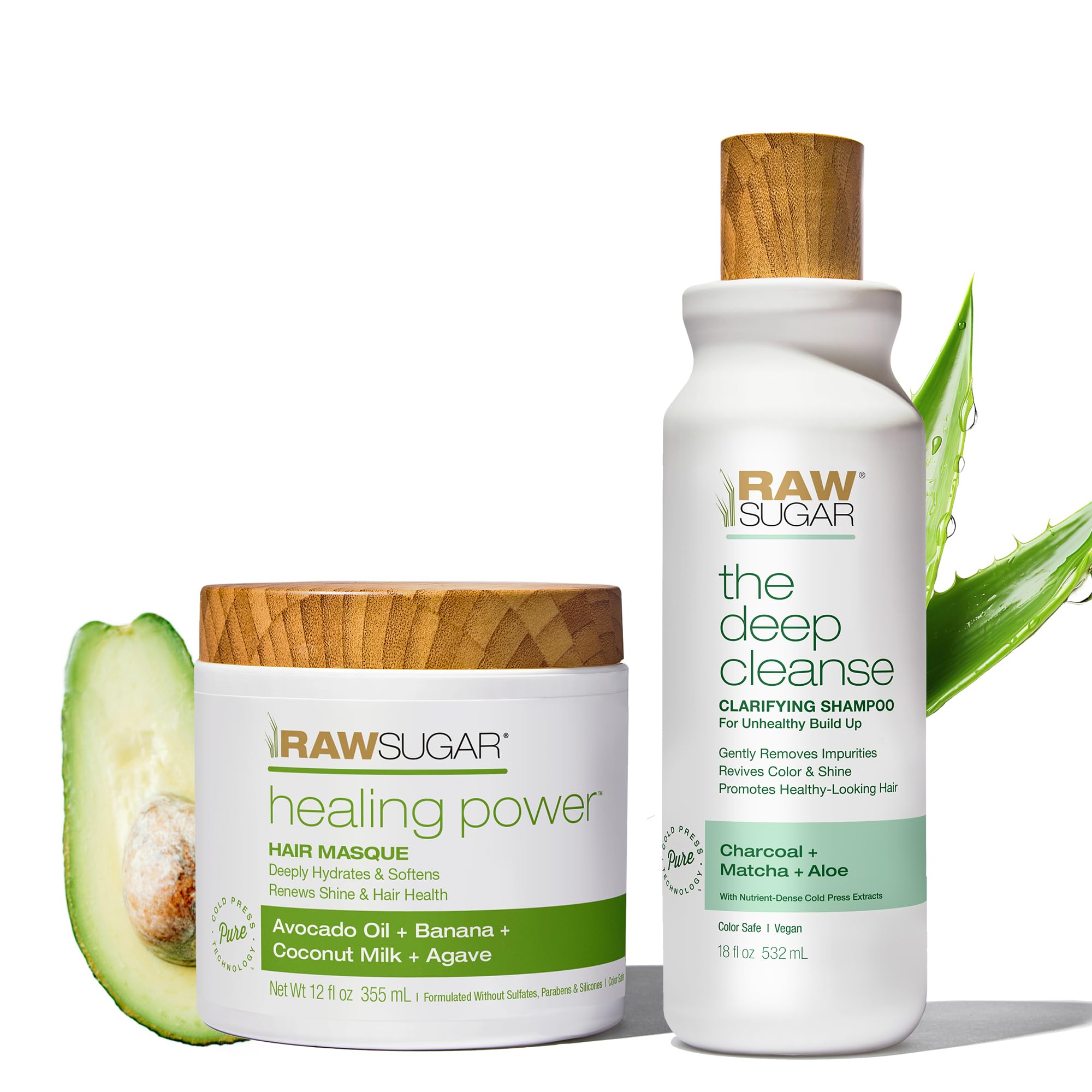 Raw Sugar Deep Cleanse Shampoo & Moisture Smoothie Mask Duo – SLS/SLES & Paraben-Free, Vegan