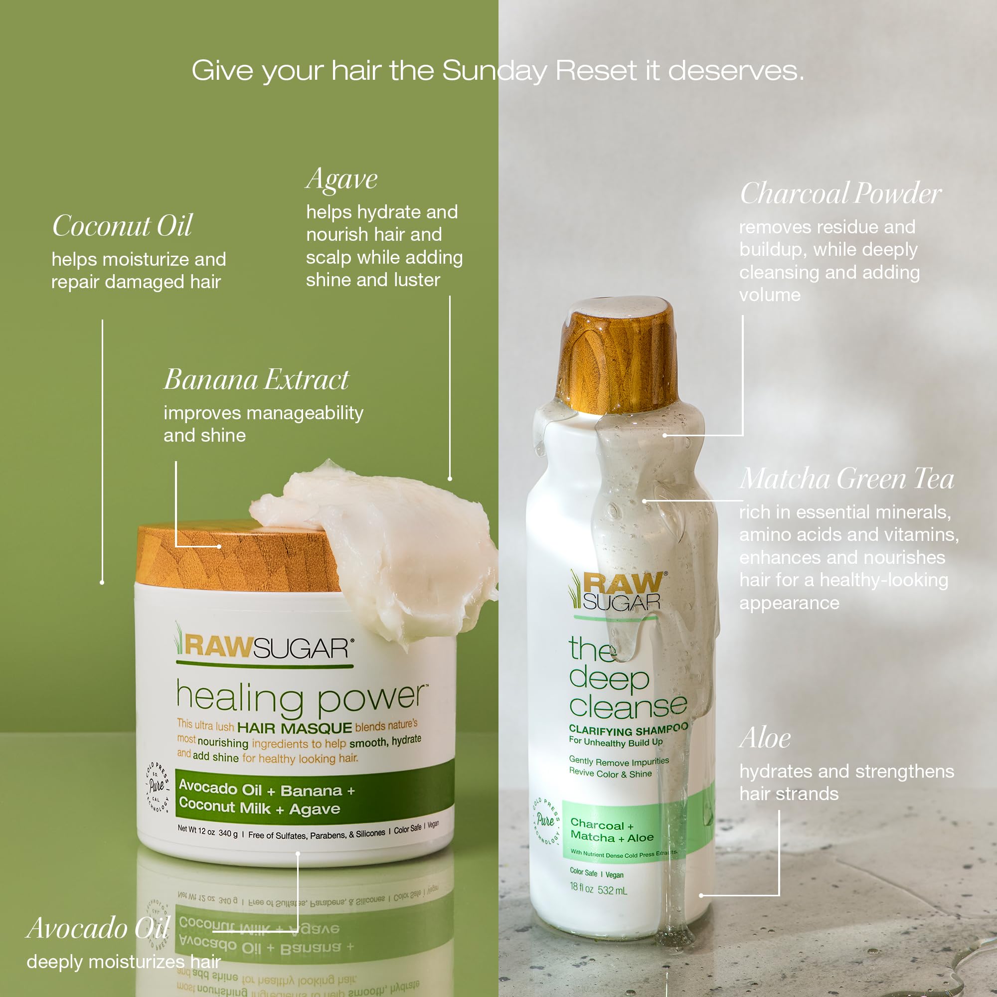 Raw Sugar Deep Cleanse Shampoo & Moisture Smoothie Mask Duo – SLS/SLES & Paraben-Free, Vegan