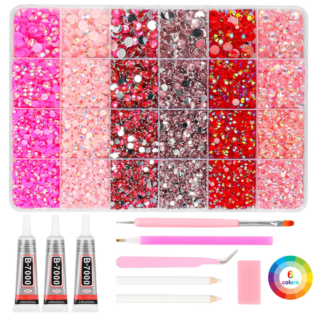 Razet Pink Rhinestones Bedazzling Kit – 19200pcs 3mm-6mm Flatbacks with B7000 Glue