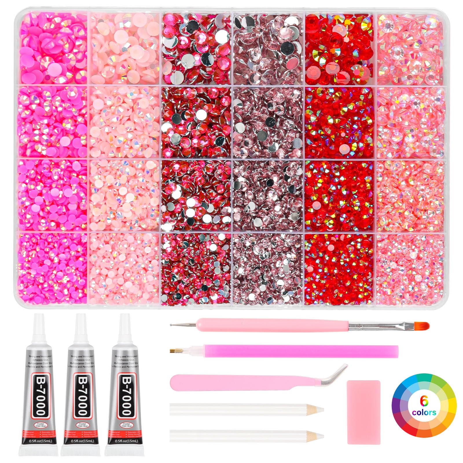 Razet Pink Rhinestones Bedazzling Kit – 19200pcs 3mm-6mm Flatbacks with B7000 Glue