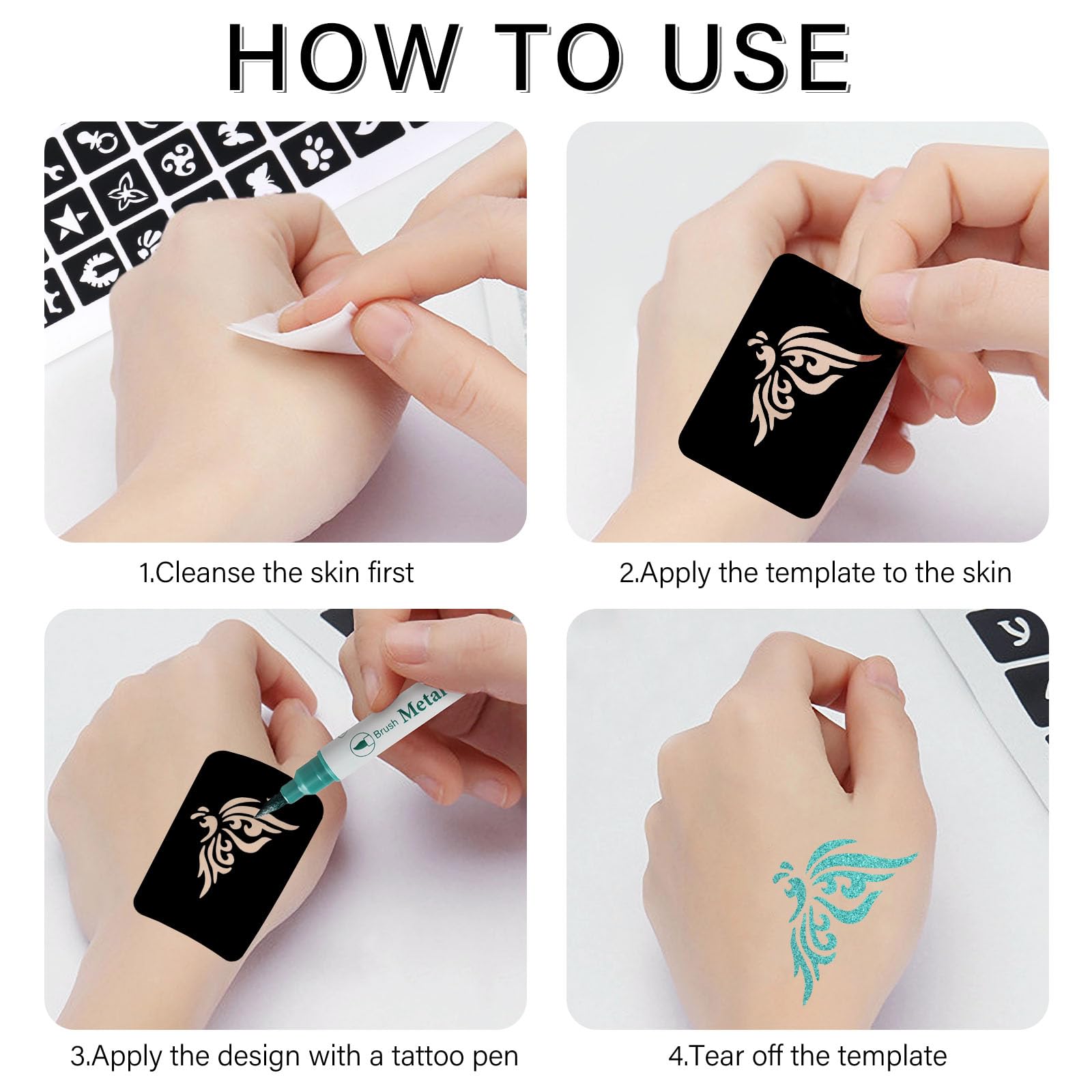 RAZET 94-PCS Temporary Tattoo Stencils for Face & Body Art