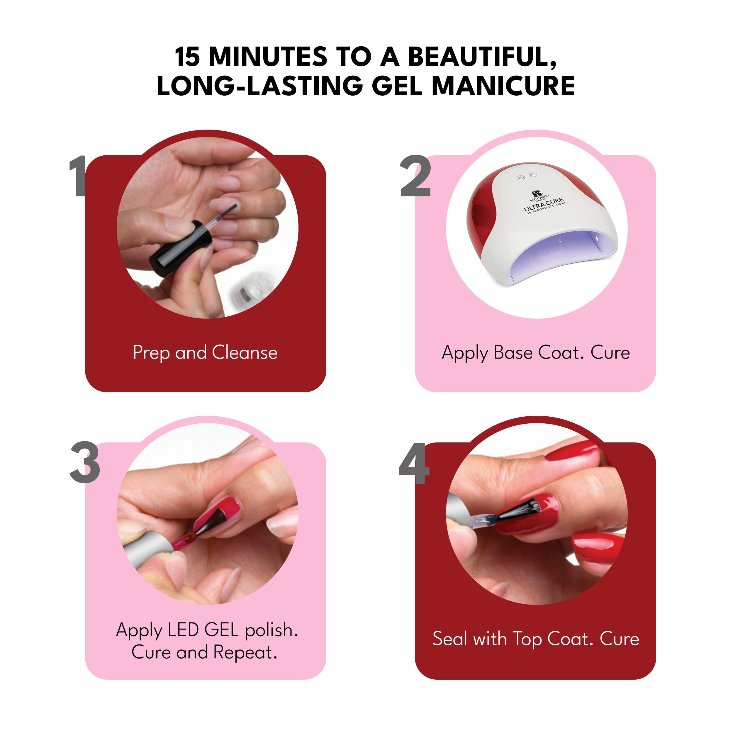 RC Red Carpet Manicure Ultra Cure 30 Salon LED Light – Fast 30s Gel Curing for Nails and Toes