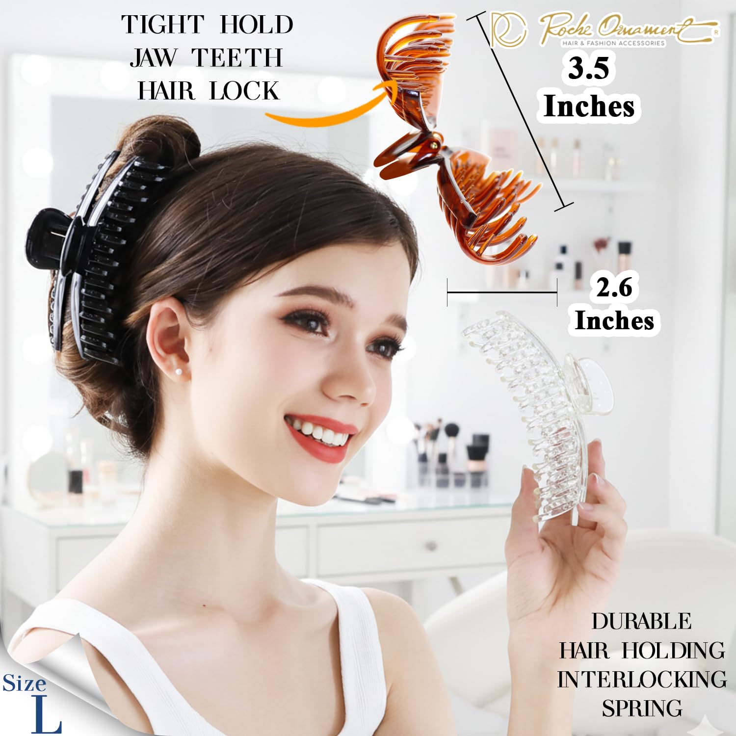 RC ROCHE 6-Pack Double Claw Hair Clips – Strong Hold for Fine Hair (Clear, Brown & Black)