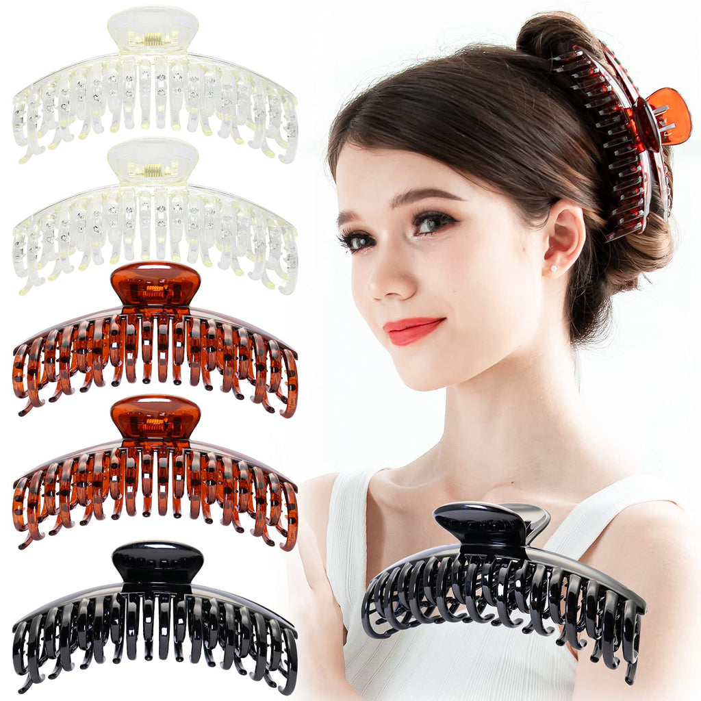 RC ROCHE 6-Pack Double Claw Hair Clips – Strong Hold for Fine Hair (Clear, Brown & Black)