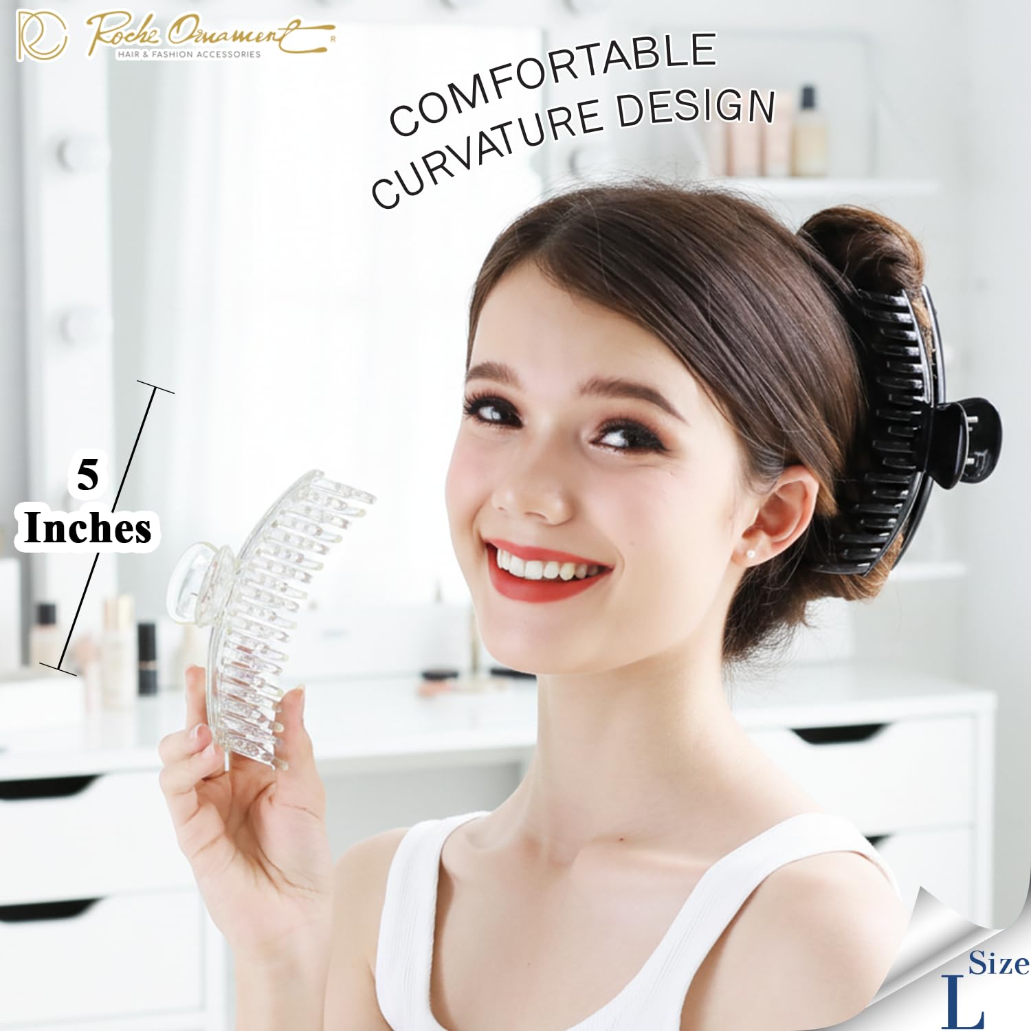RC ROCHE 6-Pack Double Claw Hair Clips – Strong Hold for Fine Hair (Clear, Brown & Black)