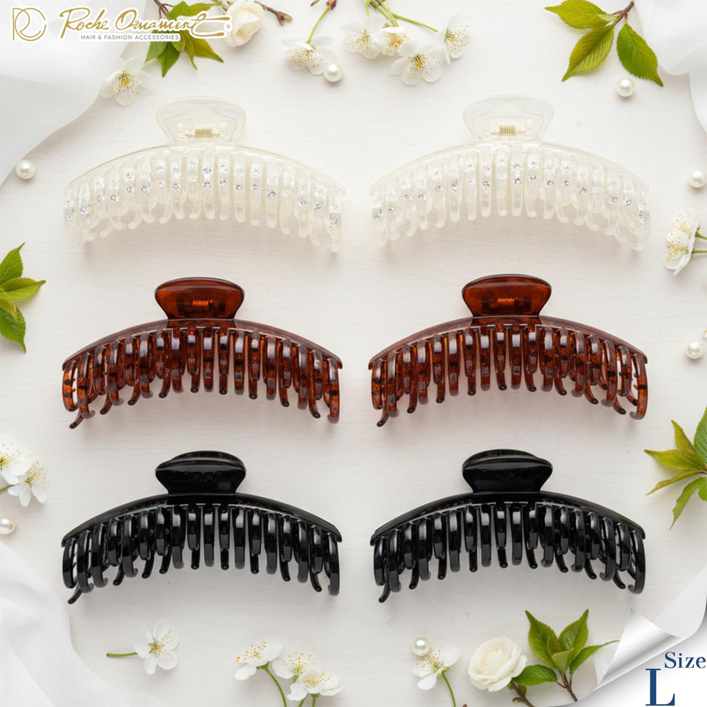 RC ROCHE 6-Pack Double Claw Hair Clips – Strong Hold for Fine Hair (Clear, Brown & Black)