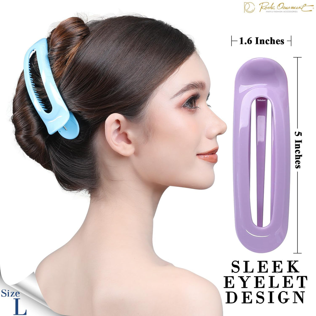 RC ROCHE ORNAMENT 6 Pcs Flat Claw Hair Clips – Non-Slip Alligator Clips, Large Pastel Set