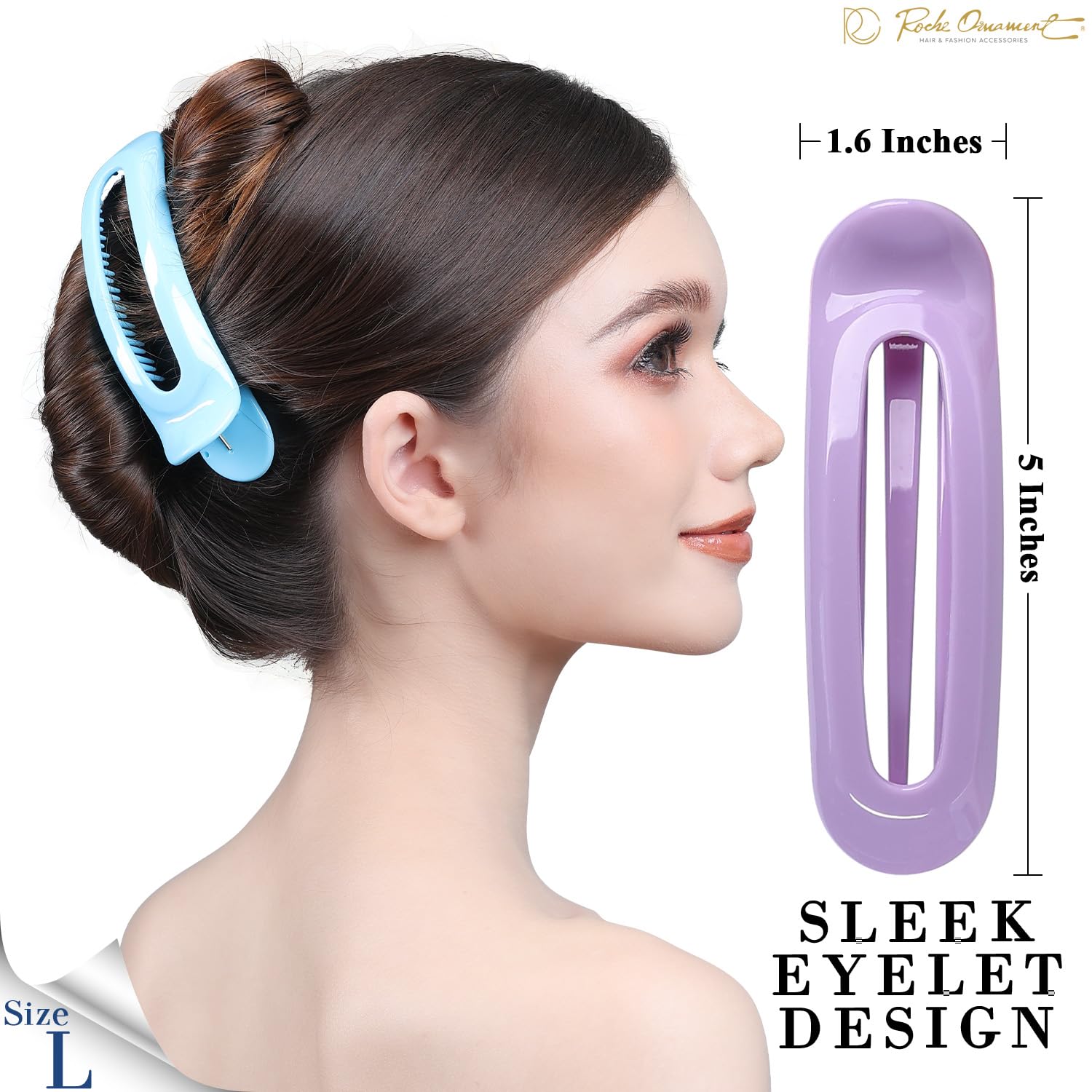 RC ROCHE ORNAMENT 6 Pcs Flat Claw Hair Clips – Non-Slip Alligator Clips, Large Pastel Set