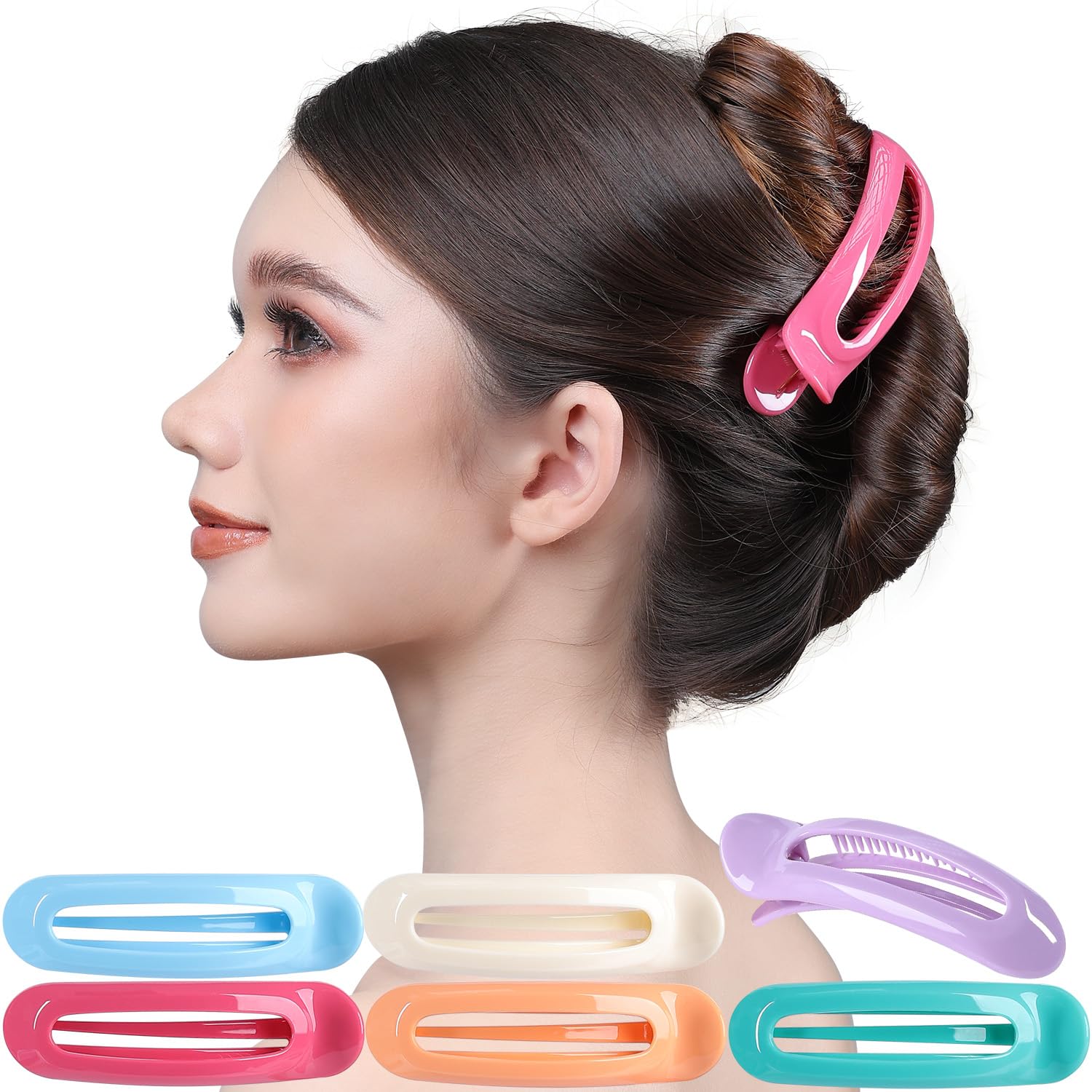 RC ROCHE ORNAMENT 6 Pcs Flat Claw Hair Clips – Non-Slip Alligator Clips, Large Pastel Set