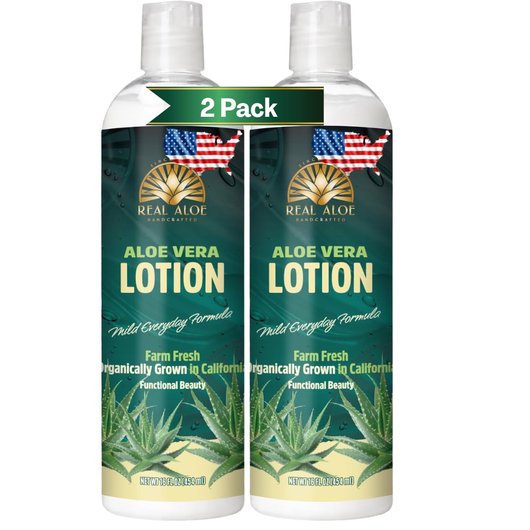 Real Aloe Aloe Vera Lotion (16 oz, 2-Pack) – Lightweight, Non-Greasy Hydration for Face, Body & Hands