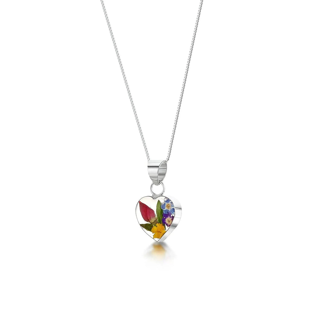 Mixed Flower Heart Pendant Necklace
