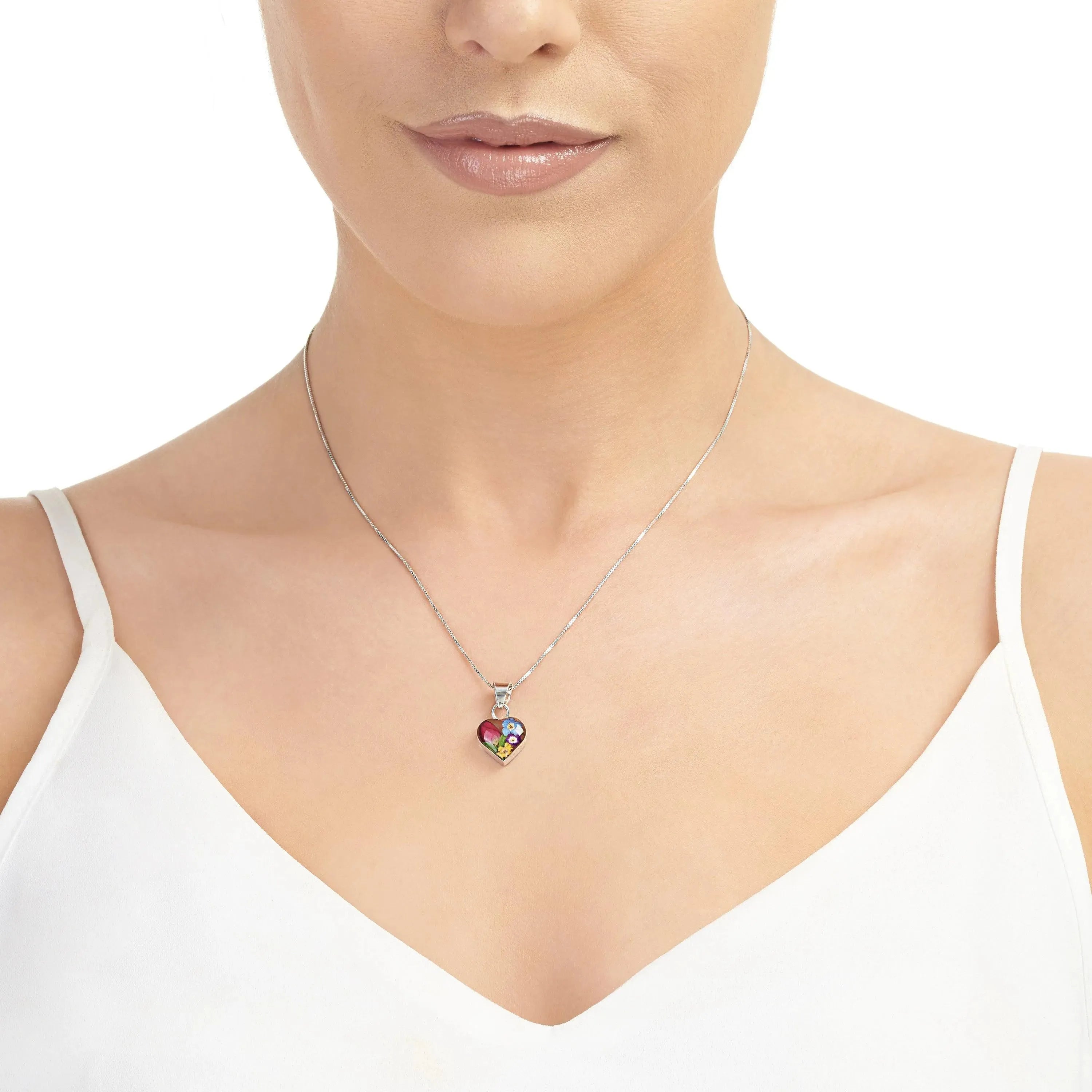 Mixed Flower Heart Pendant Necklace
