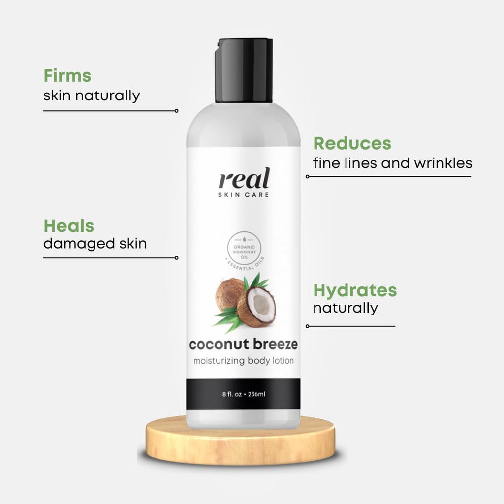 Real Skin Care Organic Body Lotion | Tighten, Hydrate & Smooth Dry Skin – Coconut, Paraben Free, 8oz