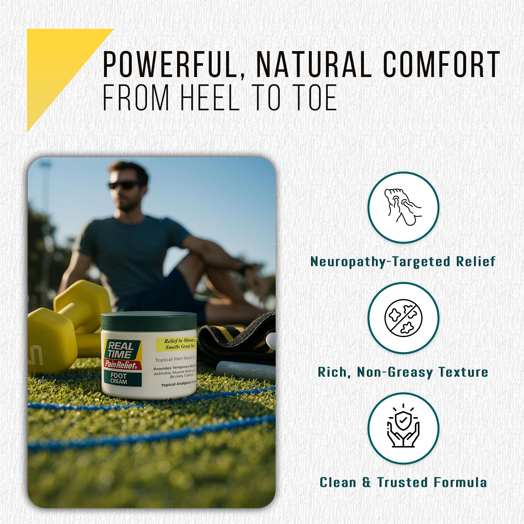 Real Time Pain Relief Foot Cream 8oz – 15 Natural Ingredients with Menthol 1.5%, Tea Tree & Emu Oil
