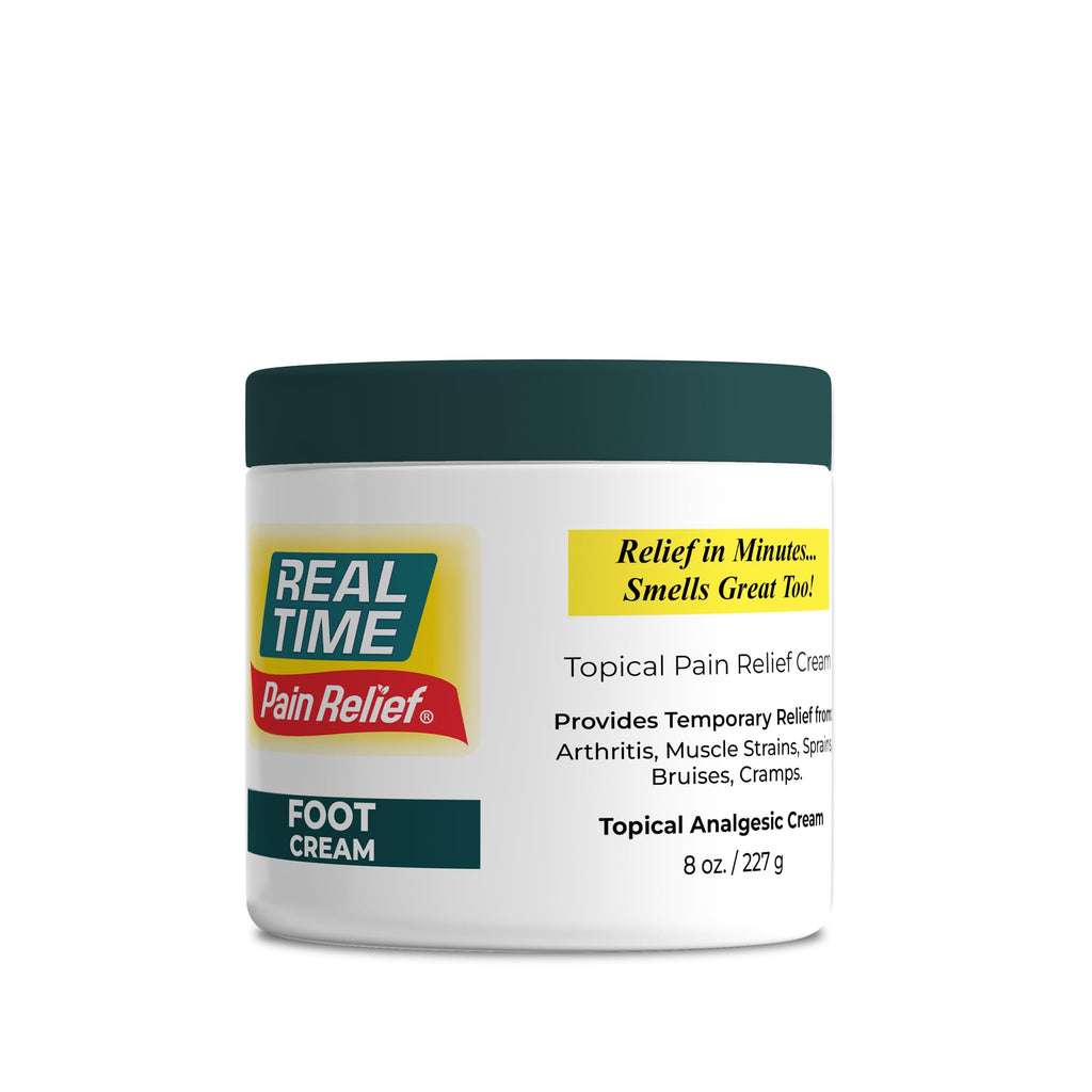 Real Time Pain Relief Foot Cream 8oz – 15 Natural Ingredients with Menthol 1.5%, Tea Tree & Emu Oil