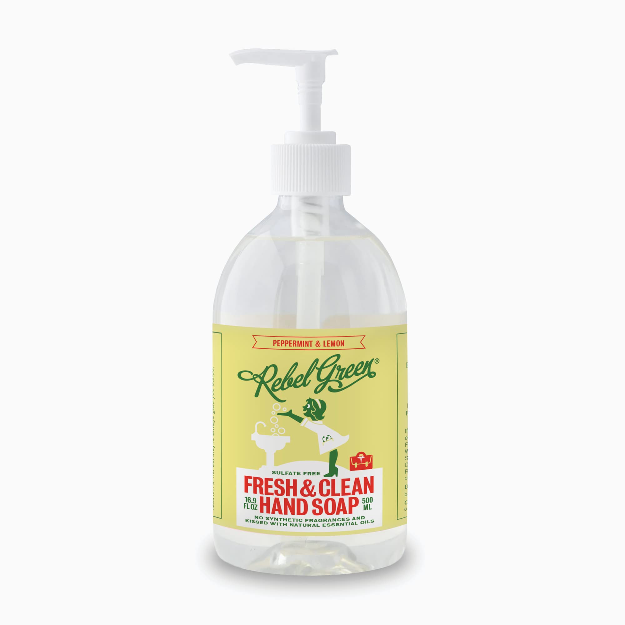 Rebel Green Liquid Hand Soap – Moisturizing Natural Hand Wash (Peppermint & Lemon) – Pack of 4, 16.9 fl oz